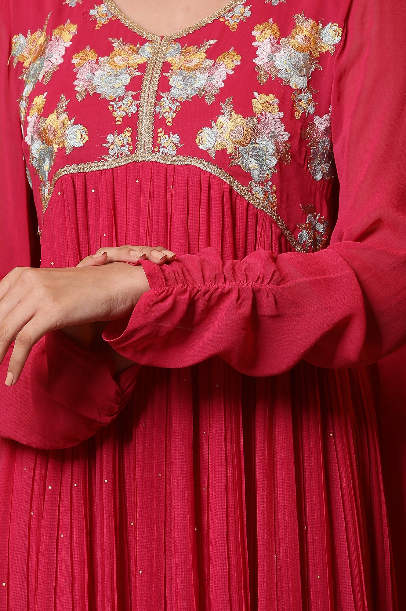 Pink Embroidered High-Slits Kurta, Tights and Dupatta Set - Image 7