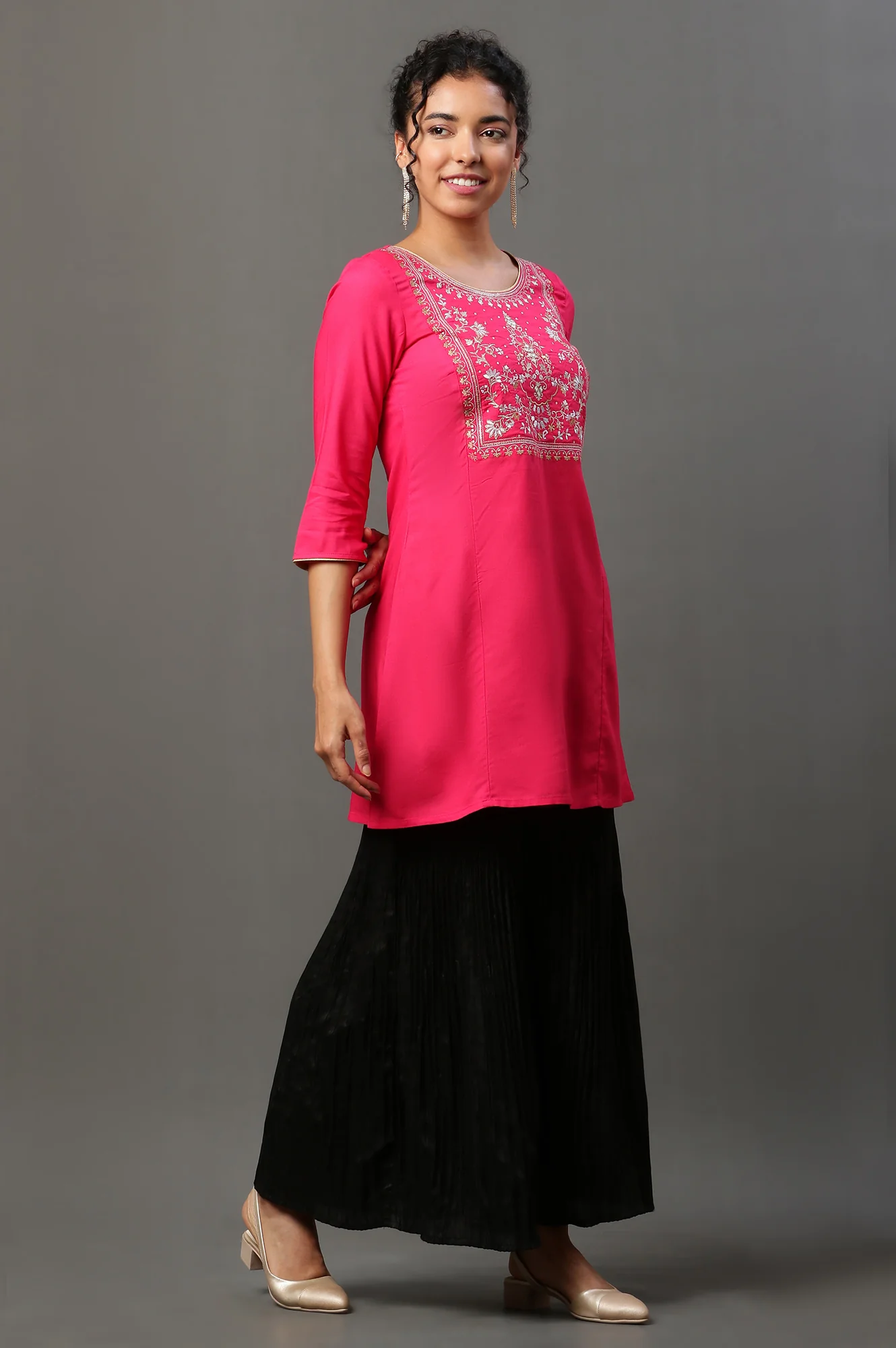 Pink Embroidered Short Kurti - Image 5