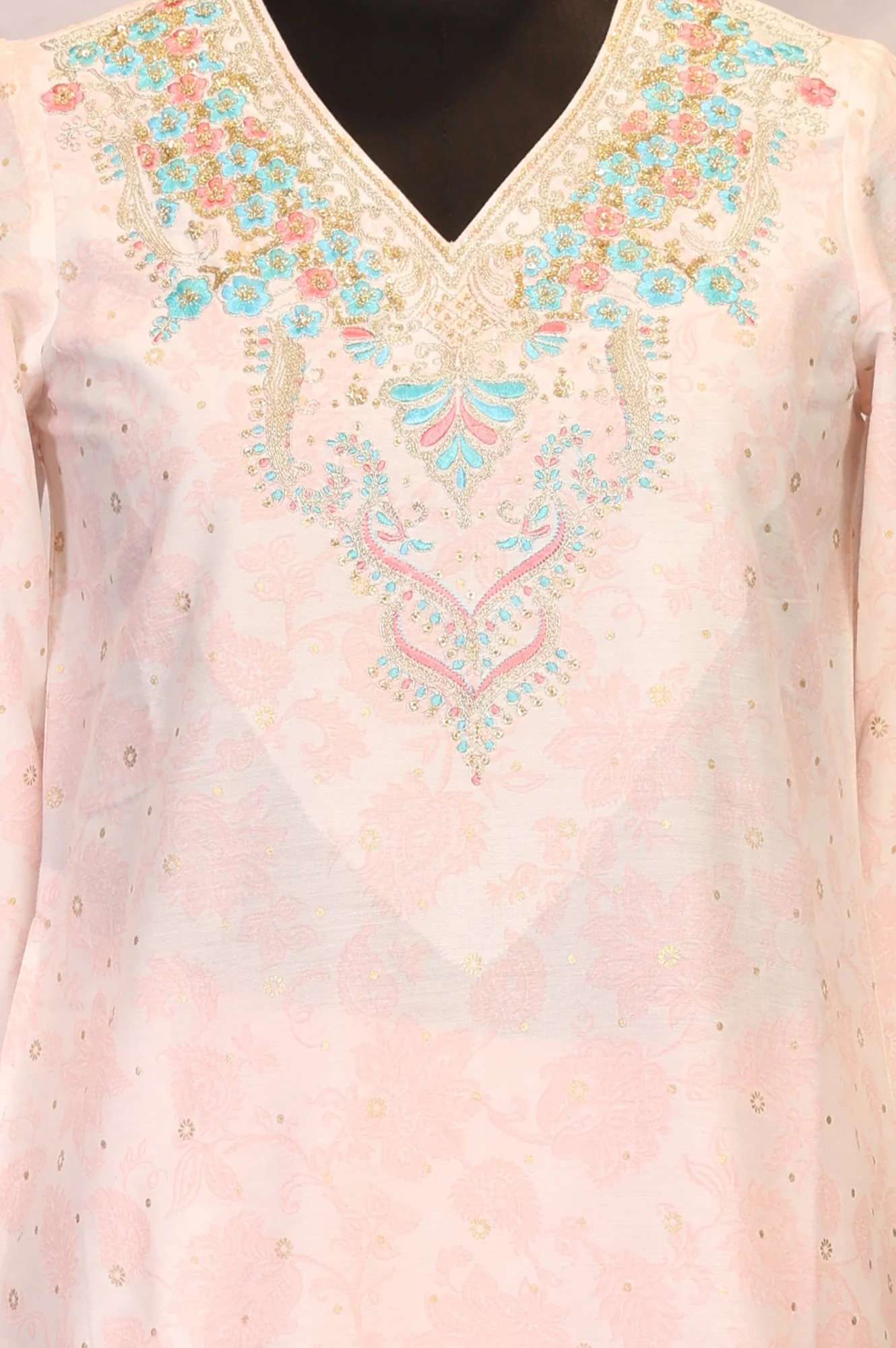 Pink Thread Embroidered Straight Kurta - Image 2
