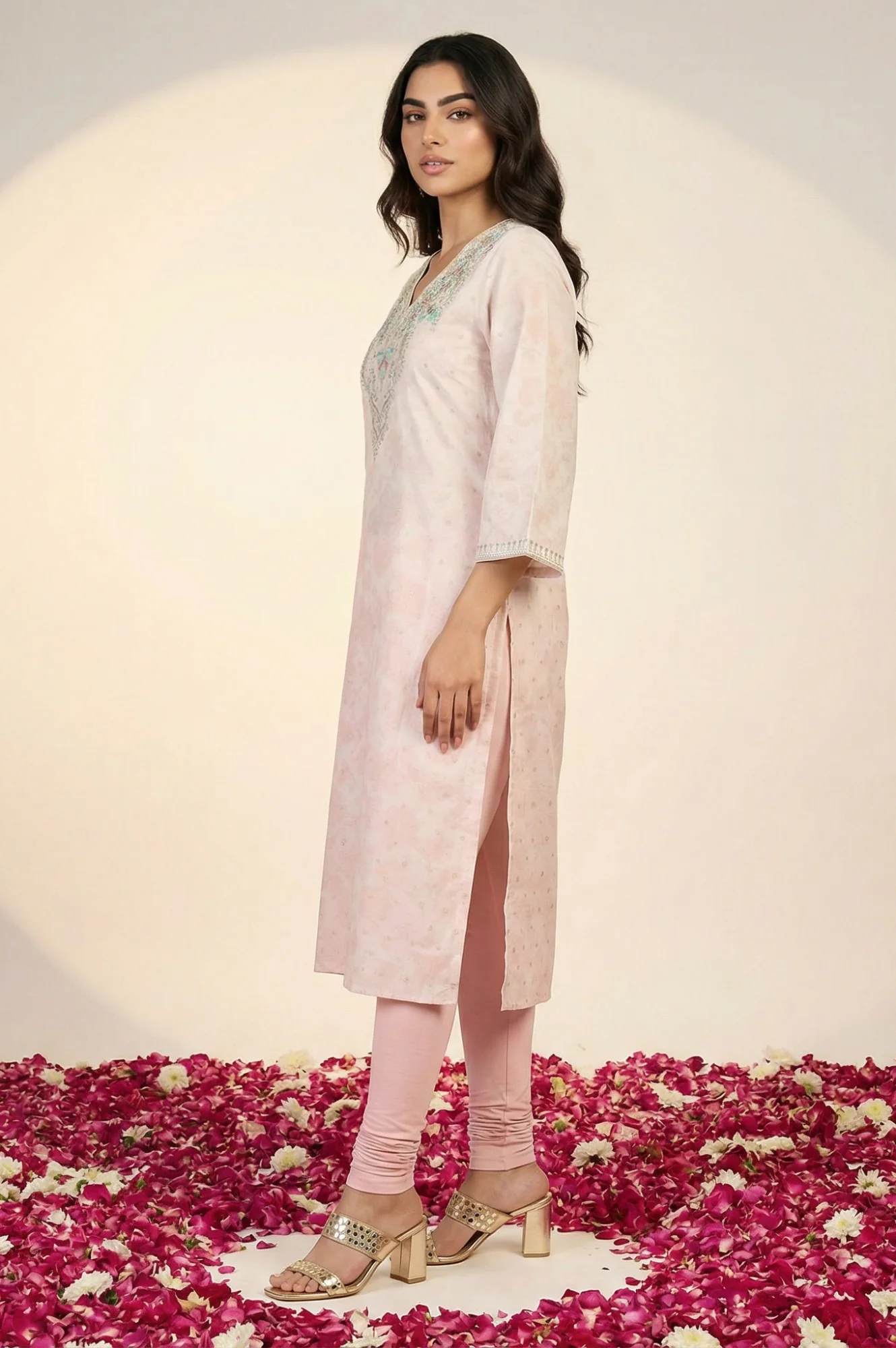 Pink Thread Embroidered Straight Kurta - Image 3
