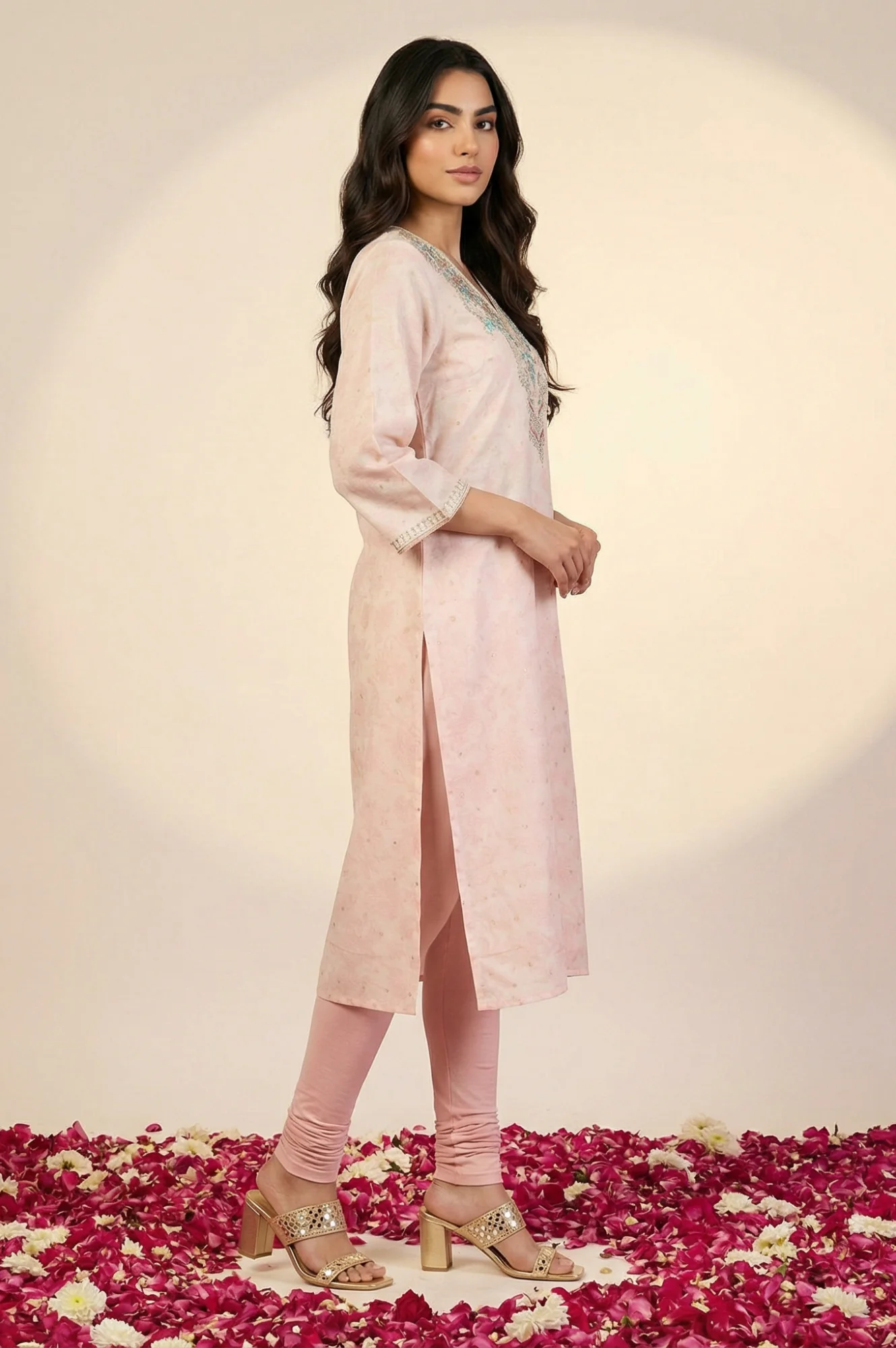 Pink Thread Embroidered Straight Kurta - Image 5