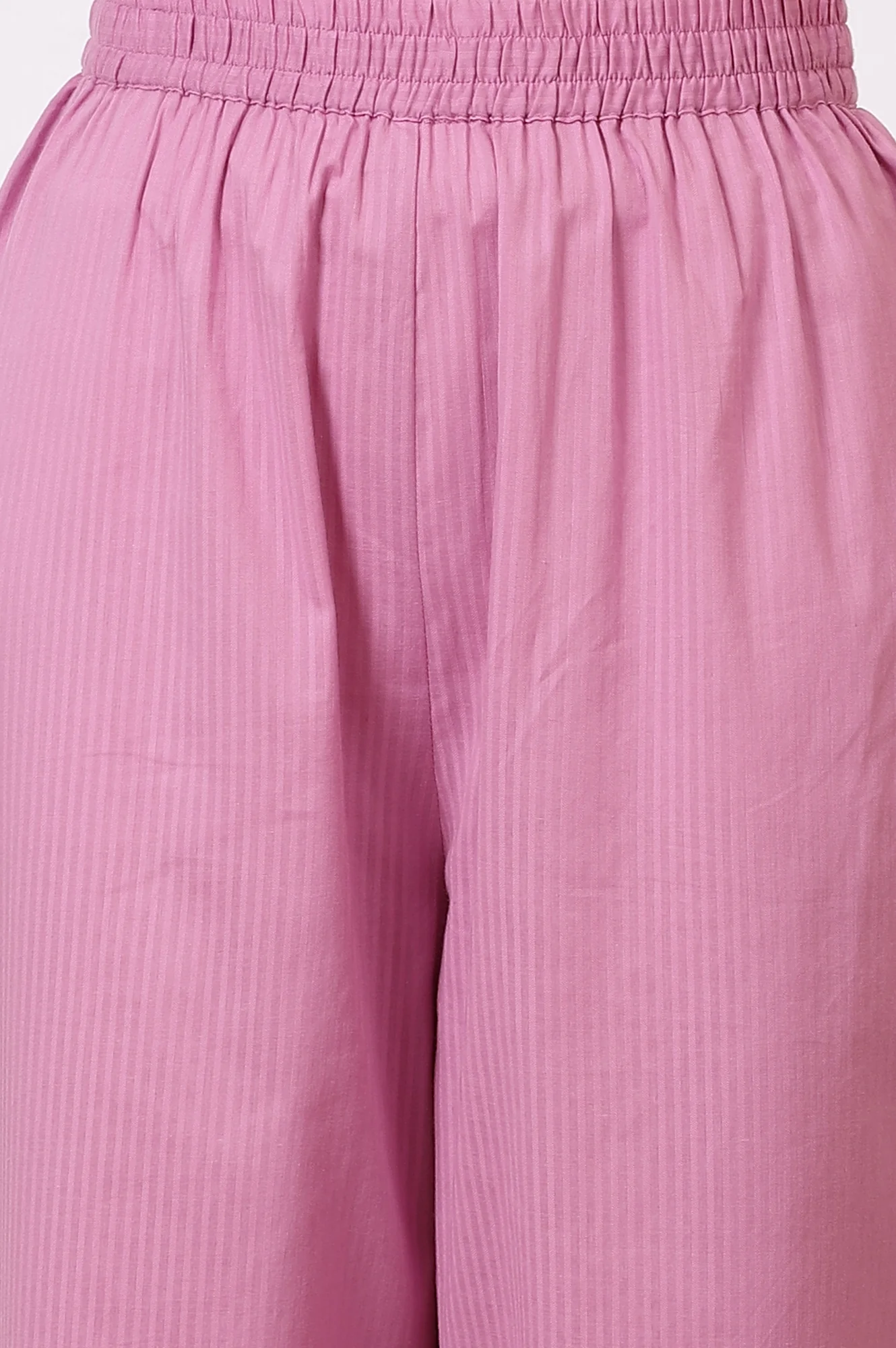 Pink Embroidered Yoke Pure Cotton Straight Kurta and Pants Set - Image 9