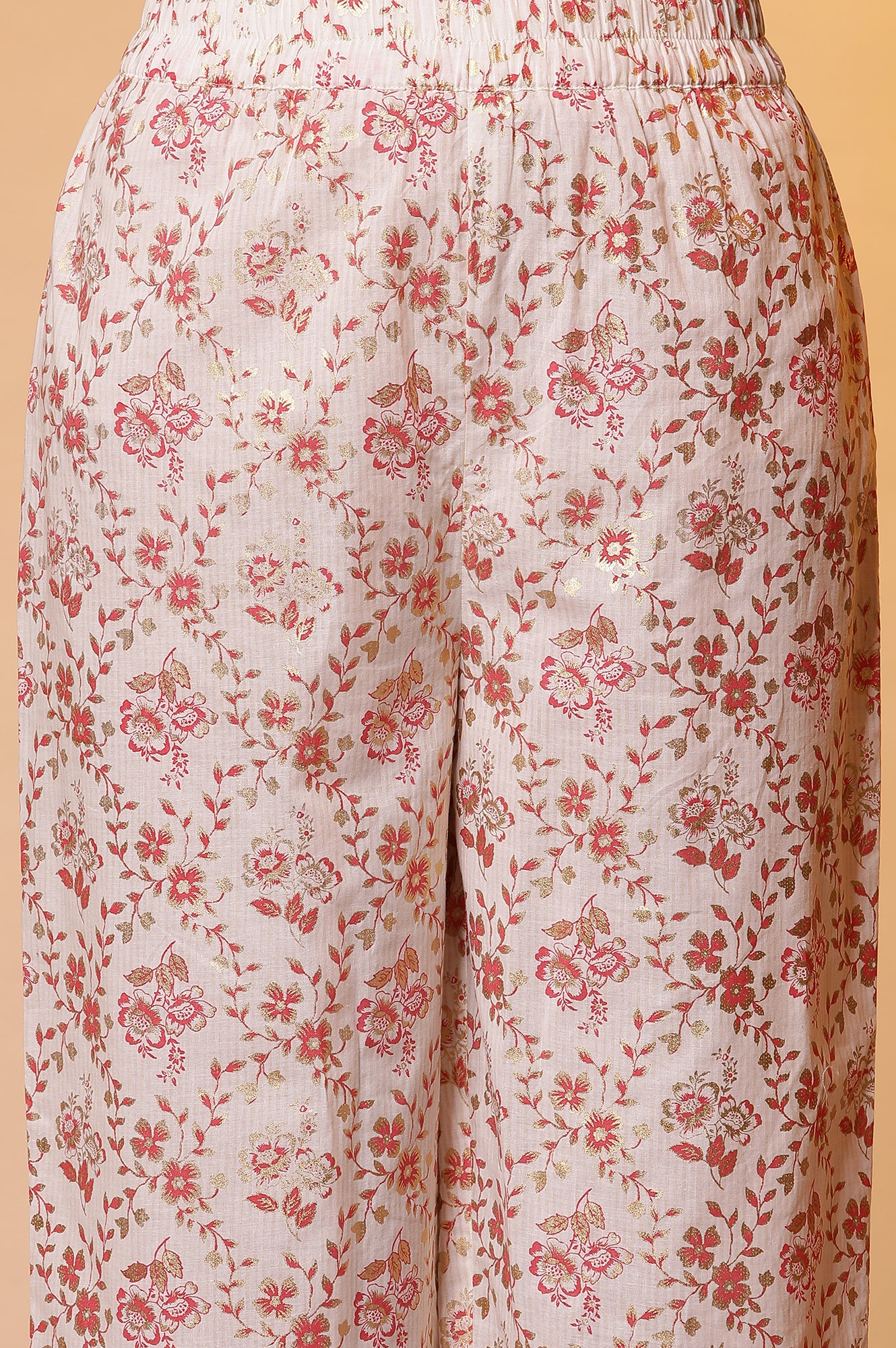 Pink Floral Foil Printed Kurta, Palazzo and Dupatta Set - Image 9