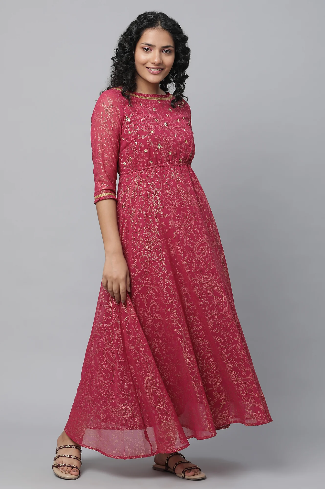 Pink Floral Printed Flared Dress & Tights Set - Image 5