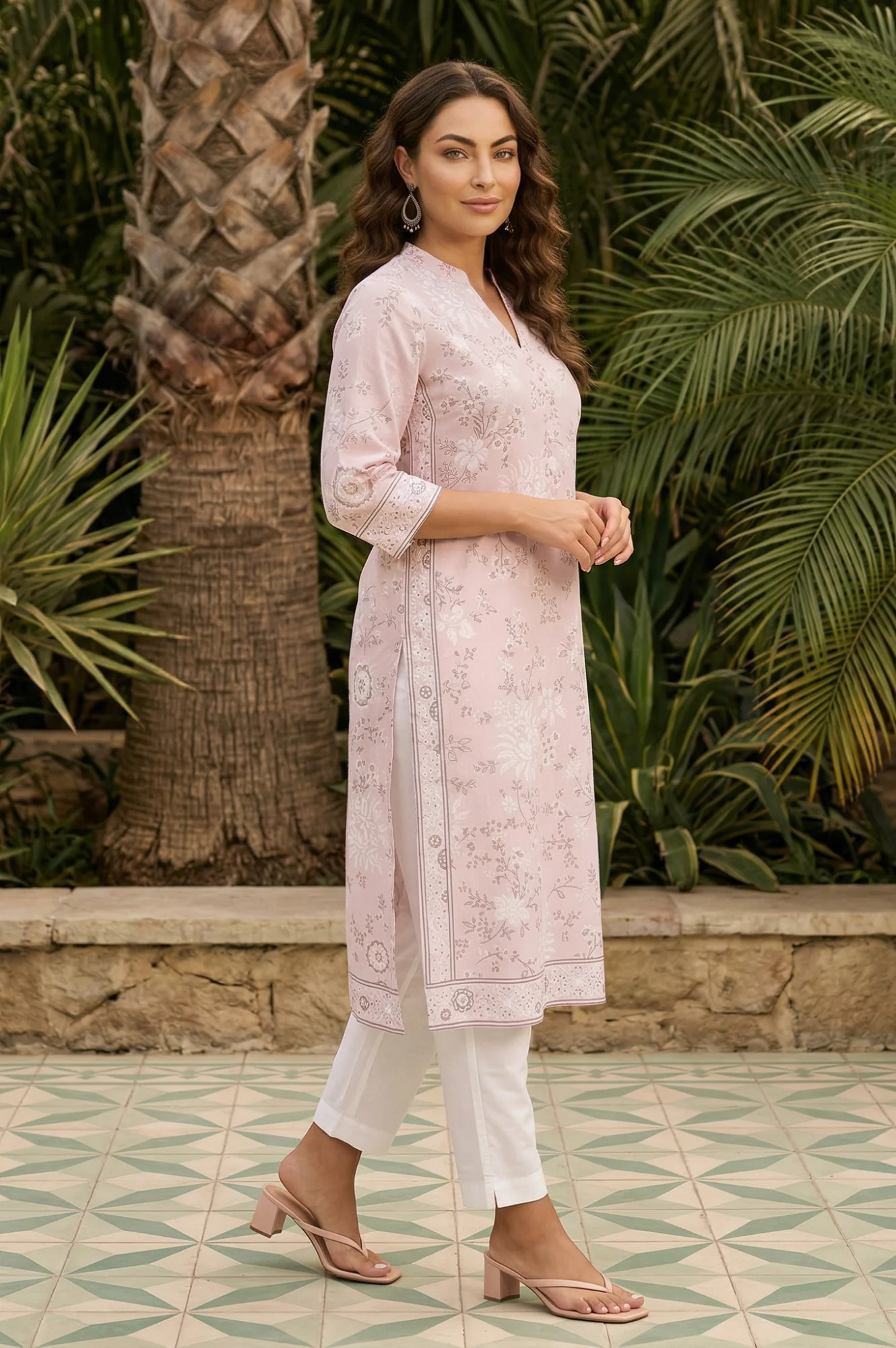 Pink Floral Printed Straight Kurta - Image 6