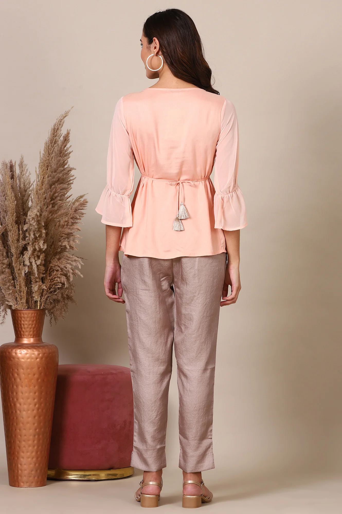 Pink A-line Pure Cotton Top and Trousers Set - Image 5