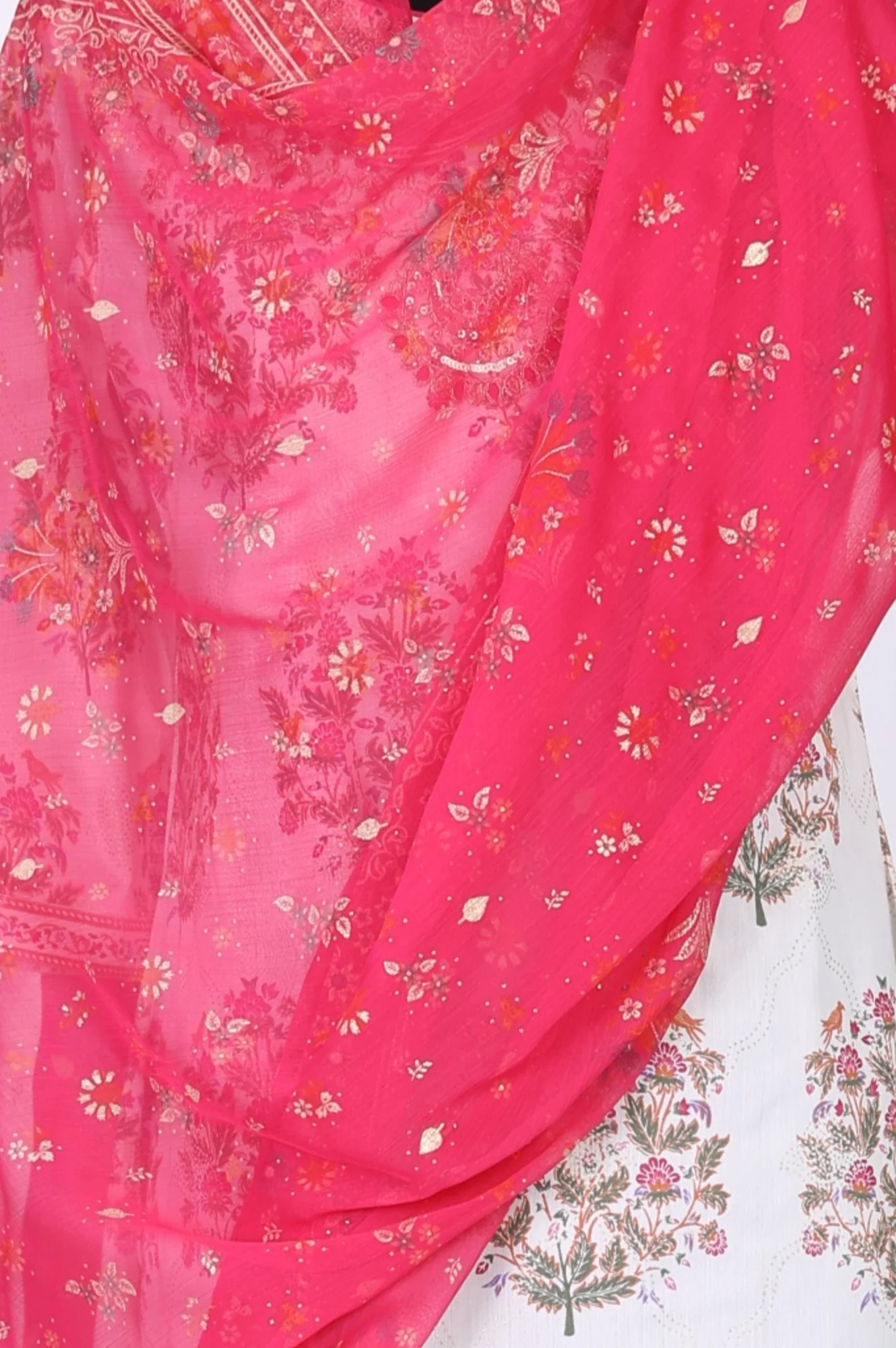 Pink Geometric Foil Printed Chiffon Dupatta - Image 2