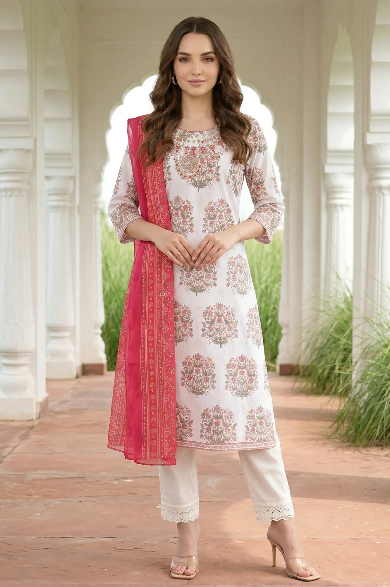 Pink Geometric Foil Printed Chiffon Dupatta - Image 5