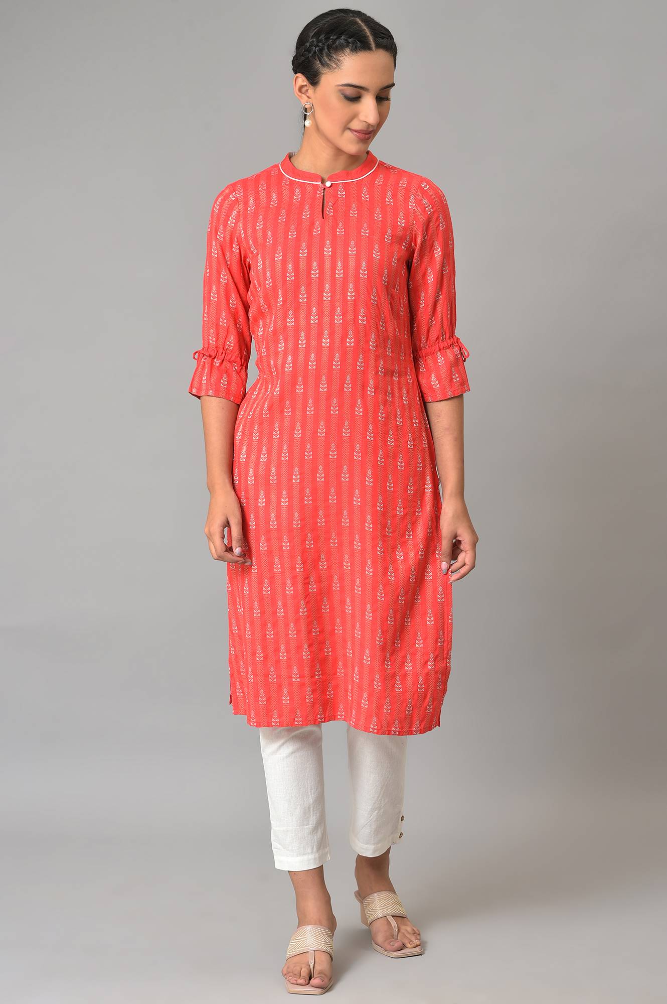 Pink Geometric Straight Dobby Kurta