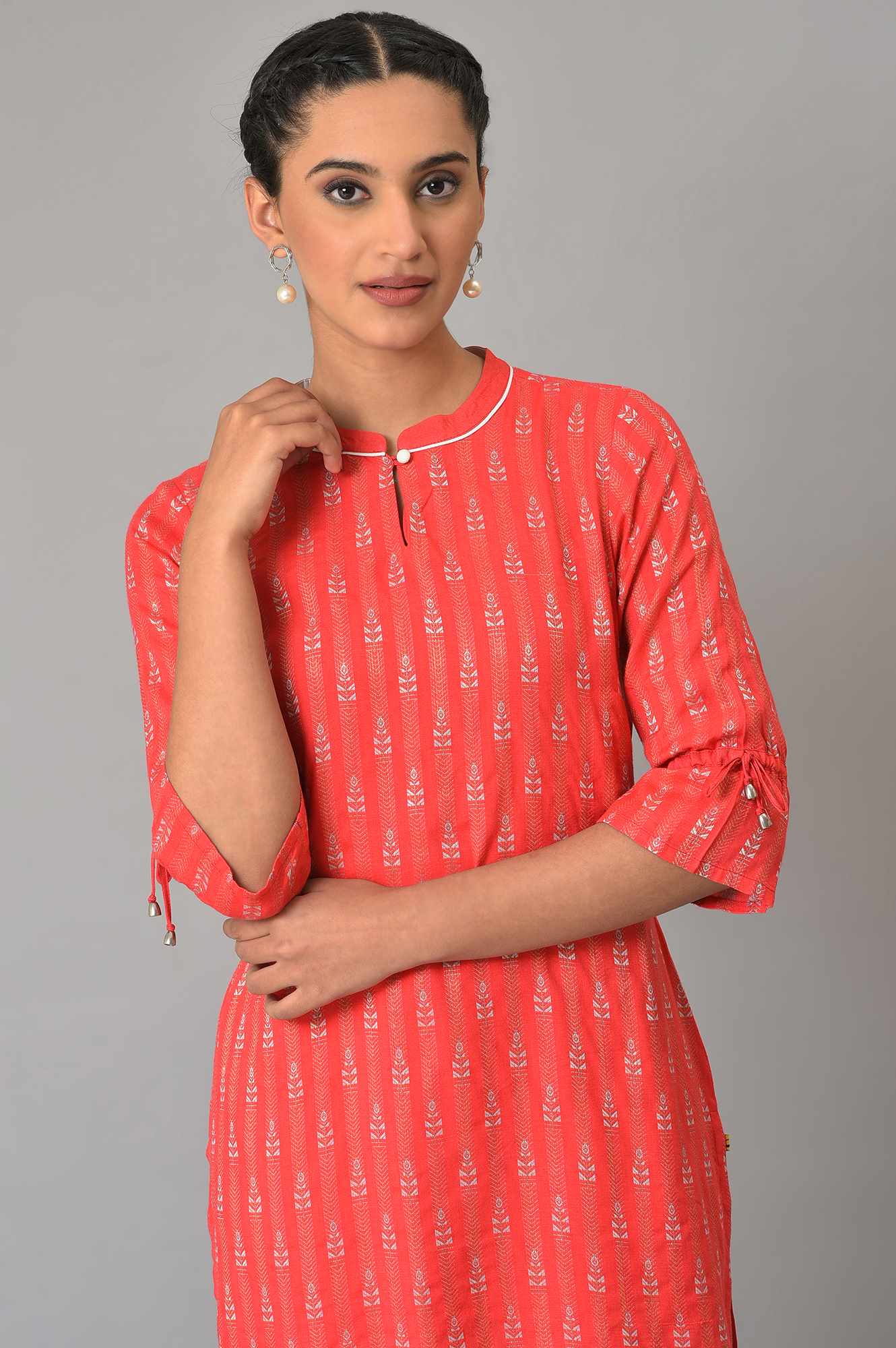 Pink Geometric Straight Dobby Kurta - Image 5
