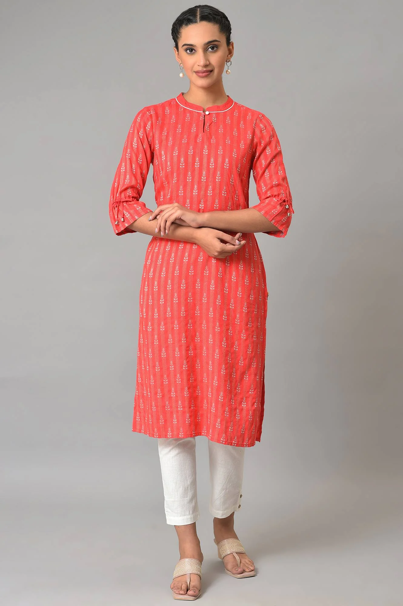 Pink Geometric Straight Dobby Kurta - Image 6