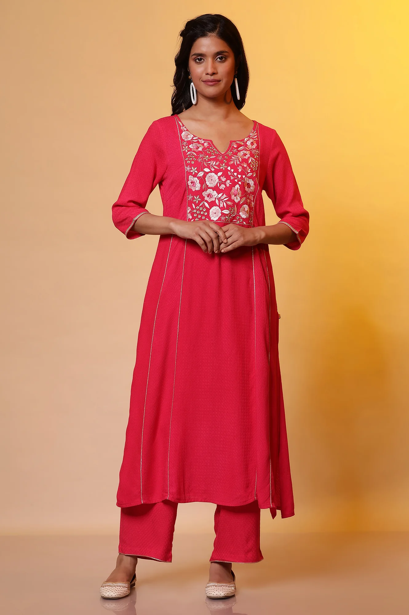 Pink Metallic Embroidered Kurta and Palazzo Co-ord Set - Image 2