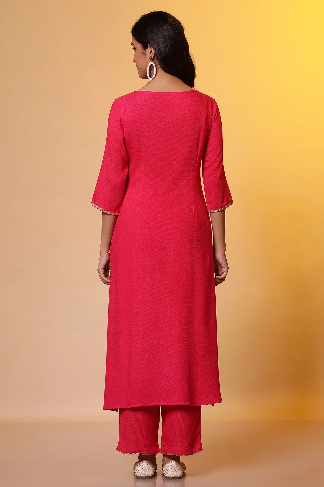 Pink Metallic Embroidered Kurta and Palazzo Co-ord Set - Image 4