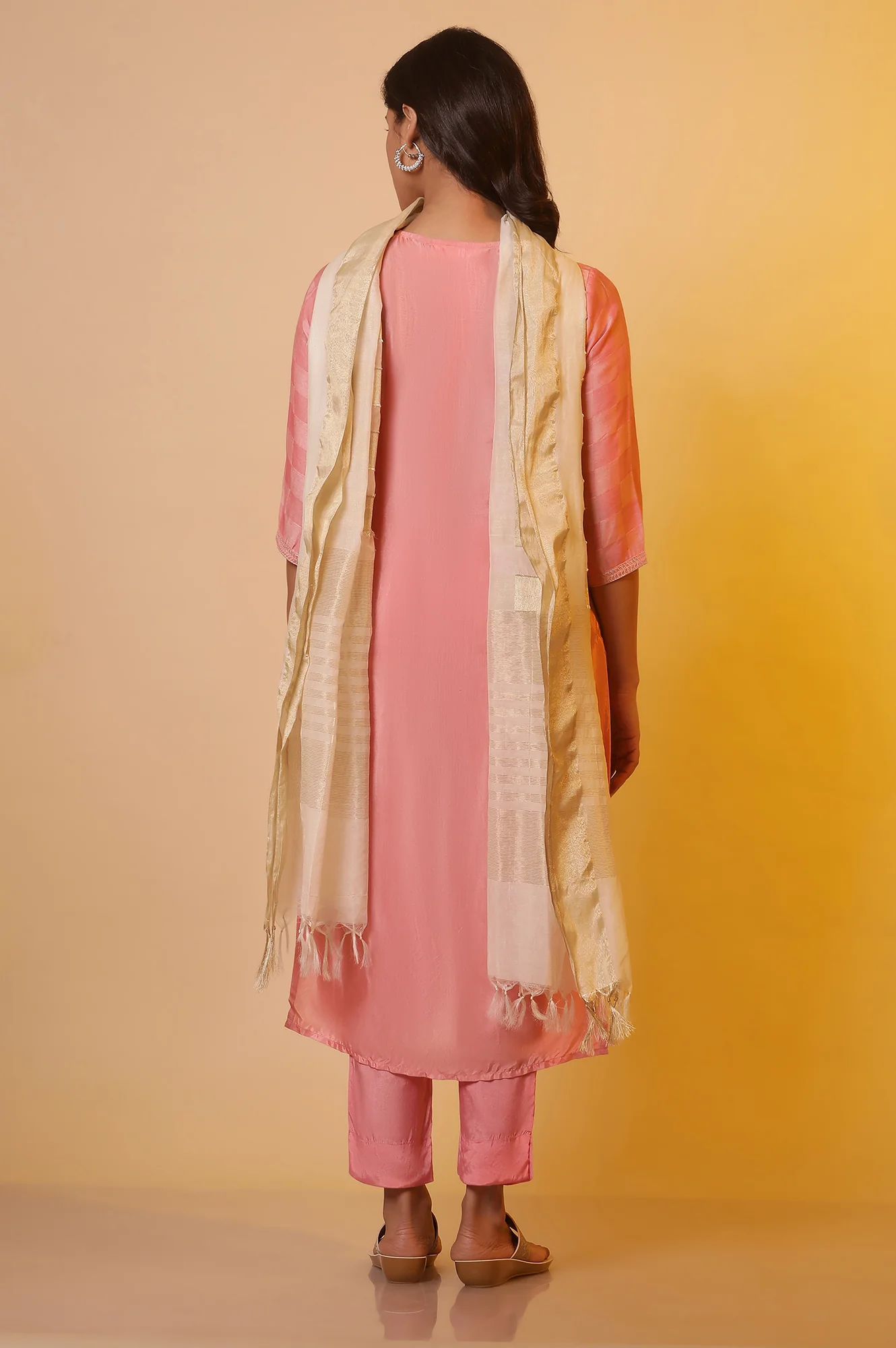 Pink Mirror Work Kurta, Palazzo and Dupatta Set - Image 4