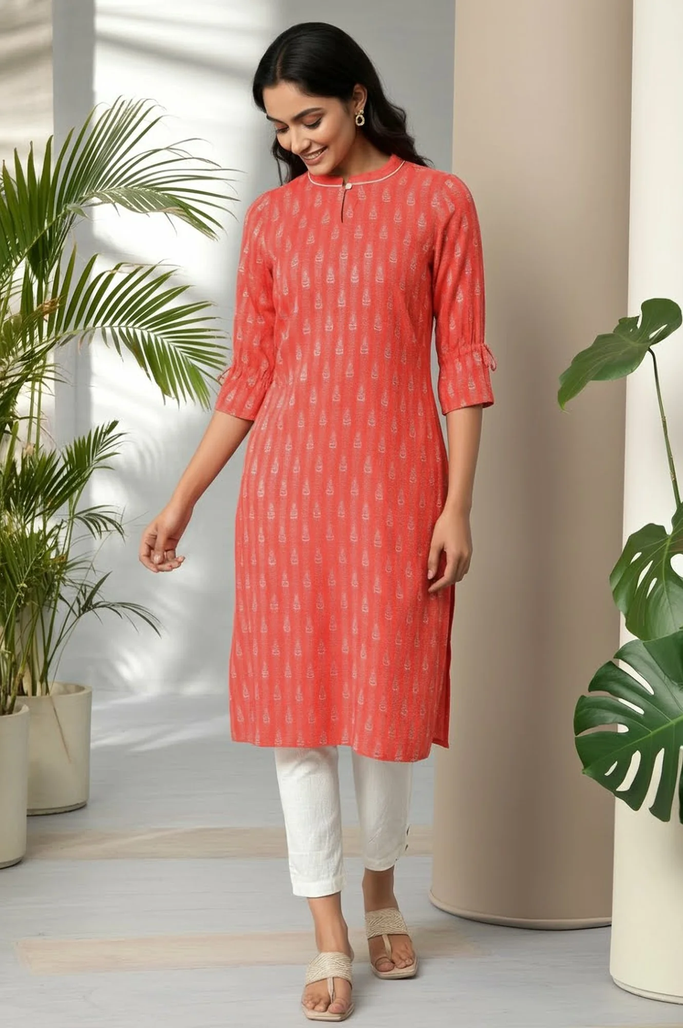 Pink Printed Dobby Kurta