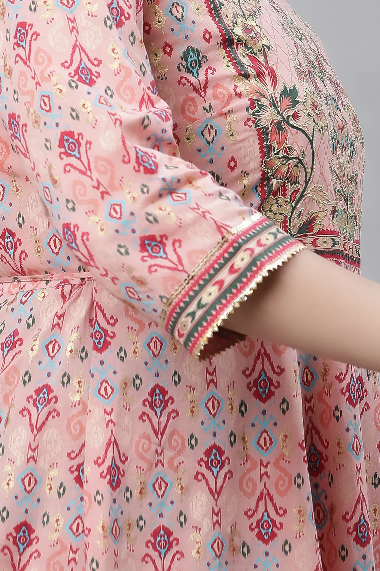 Pink Printed Flared Festive Kurta - Image 8