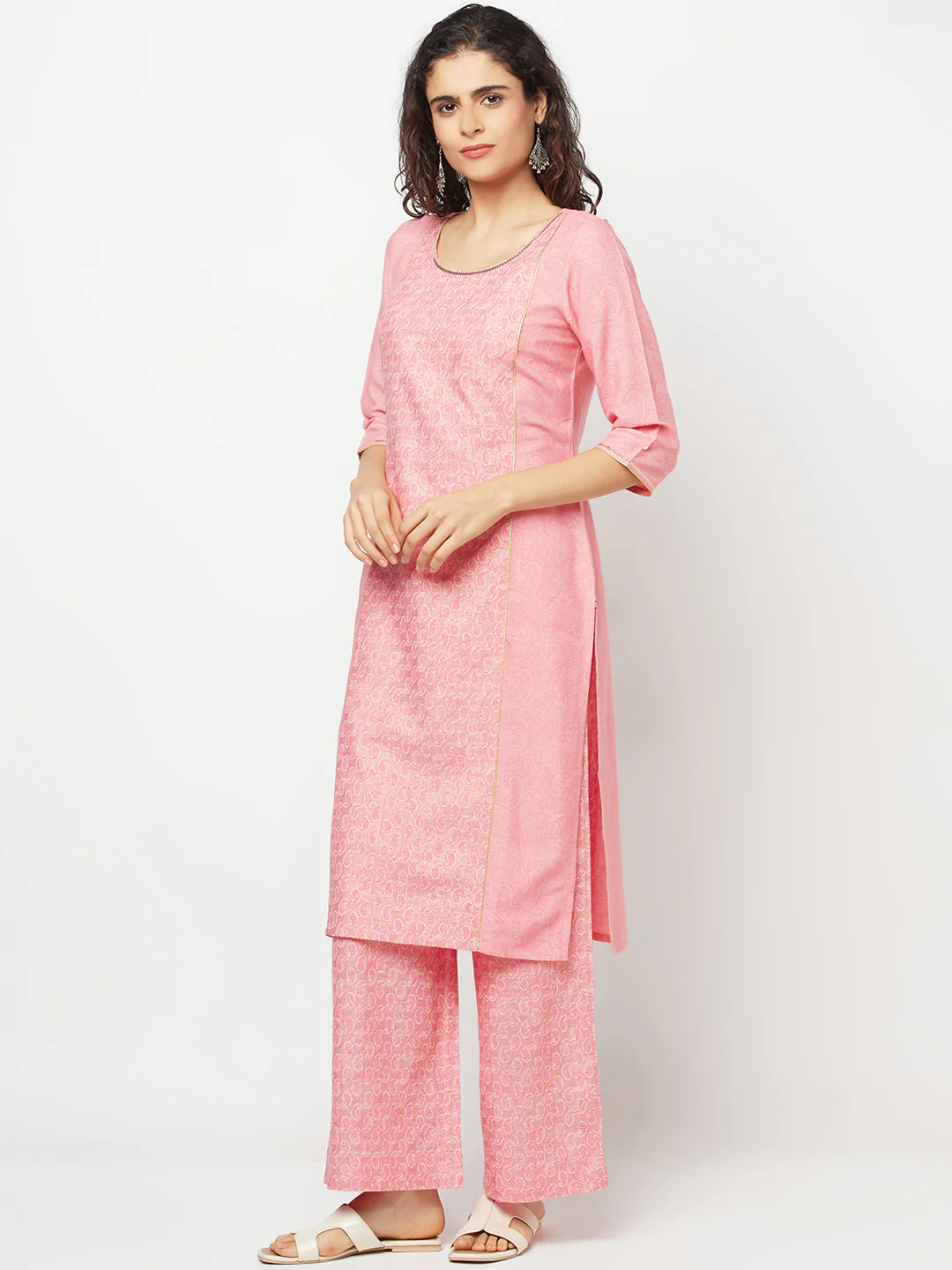 Pink Printed Kurta and Palazzo Set - Image 3