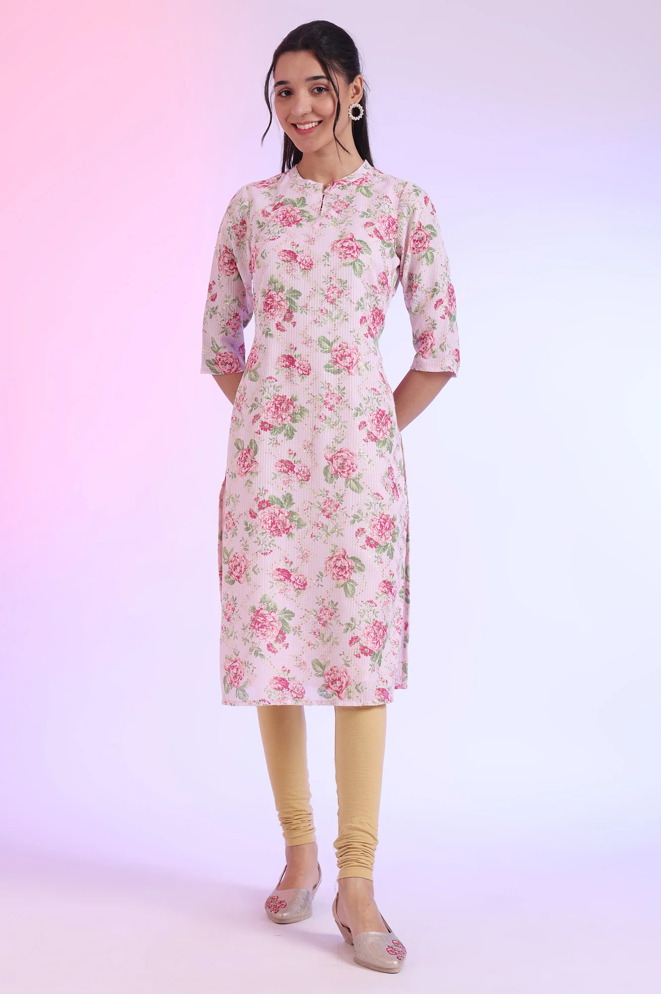 Pink Printed Straight Kurta - Image 2