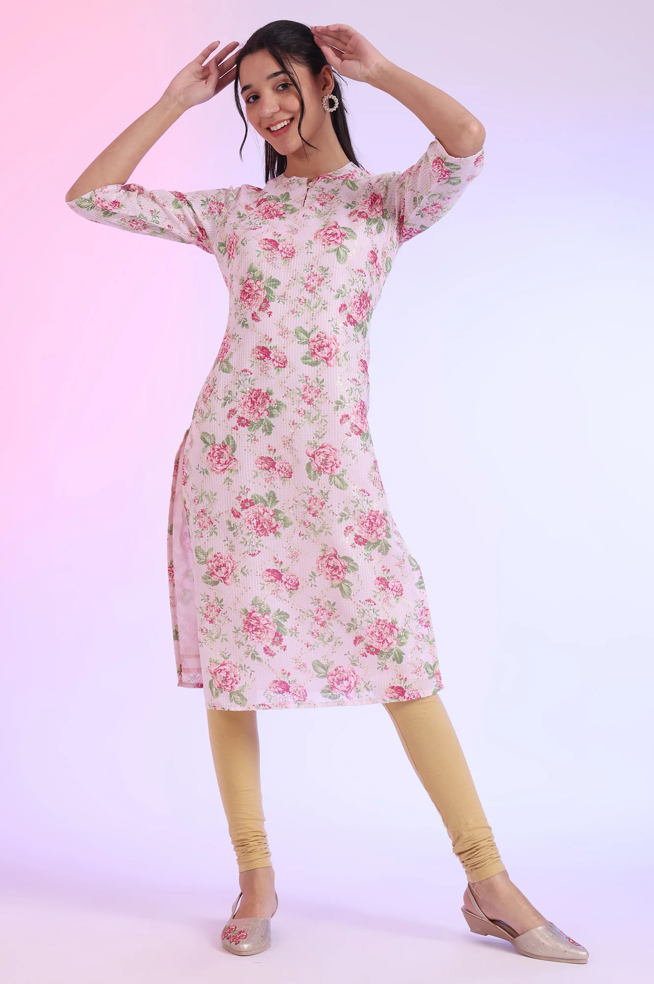 Pink Printed Straight Kurta - Image 3