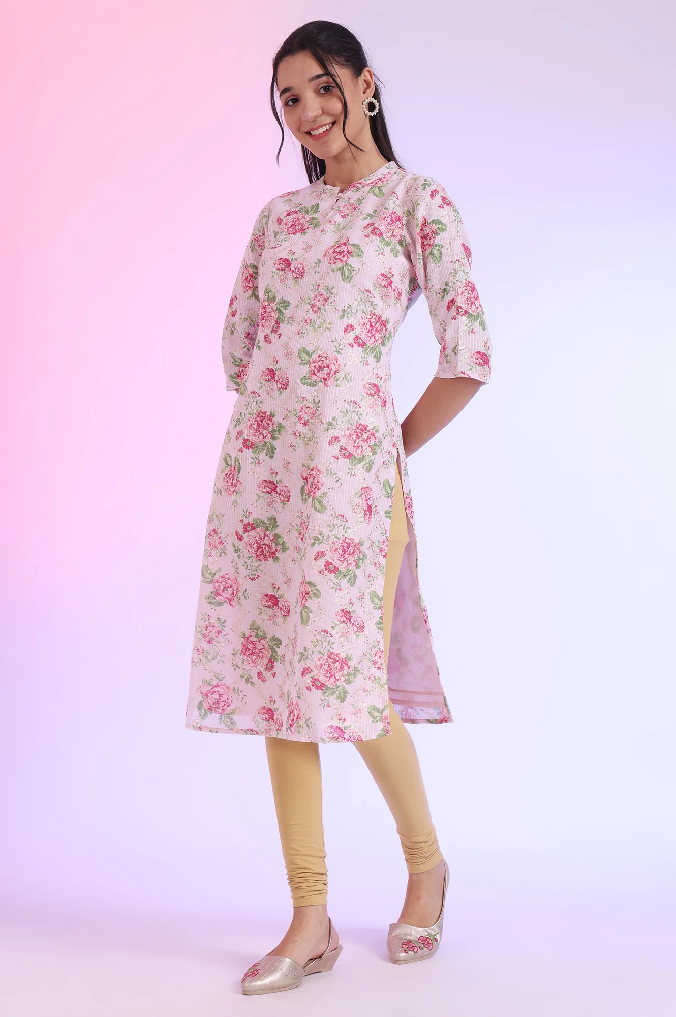 Pink Printed Straight Kurta - Image 5
