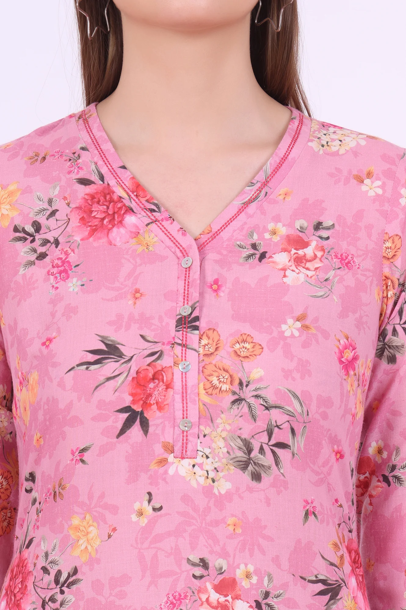 Pink Printed Straight Kurta - Image 4