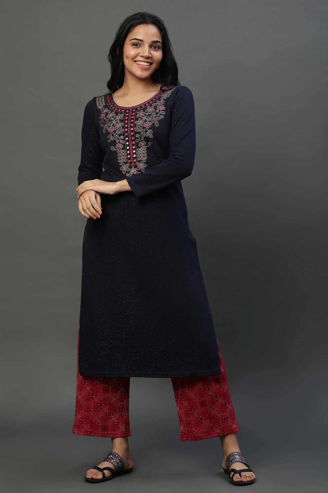 Pink Printed Winter Narrow Palazzo - Image 5