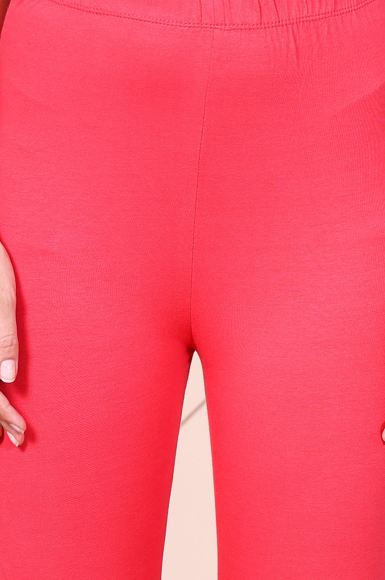 Pink Solid Ankle-Length Cotton Leggings - Image 6