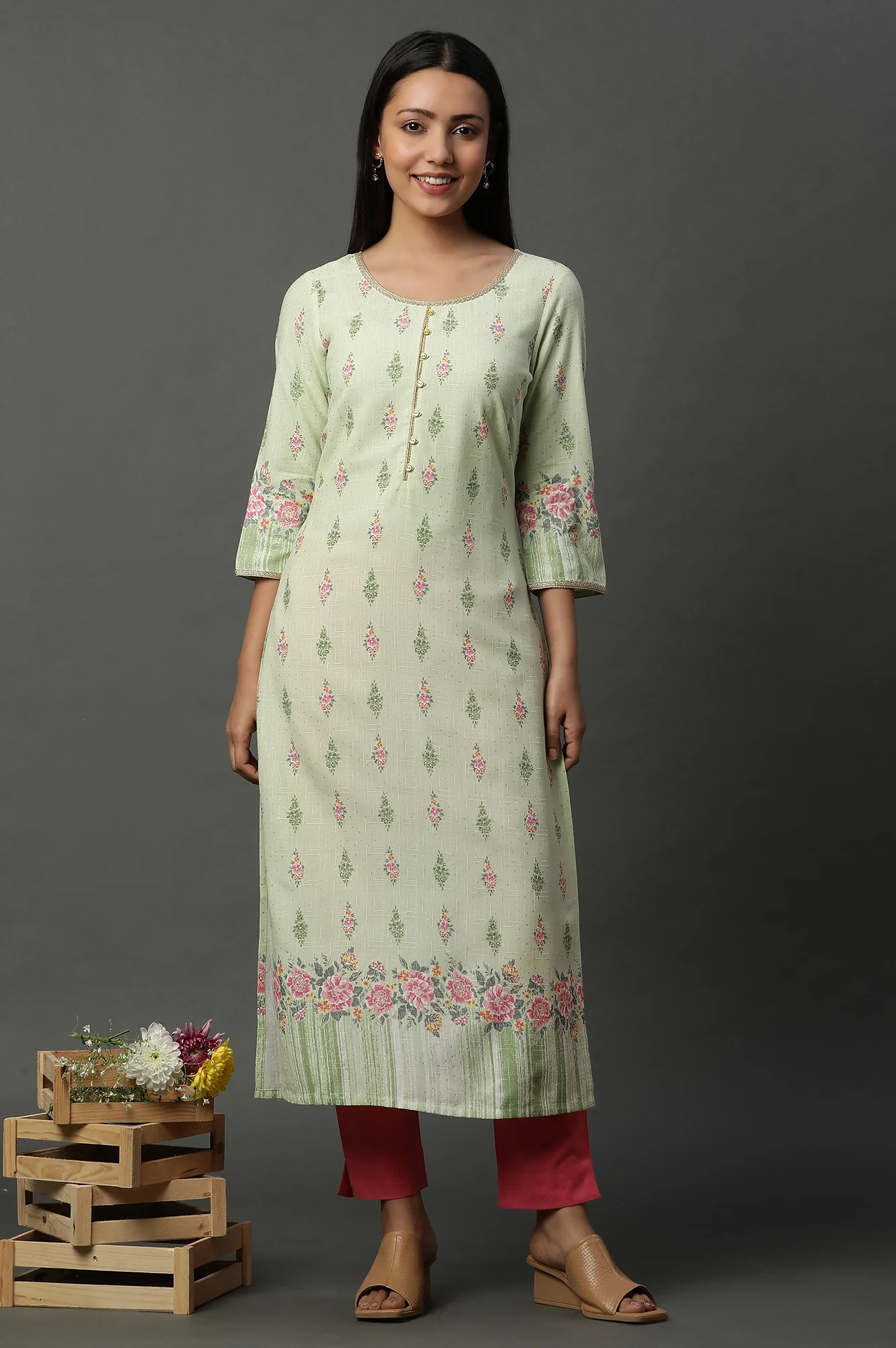 Pink Solid Cotton Flax Western Trousers - Image 5