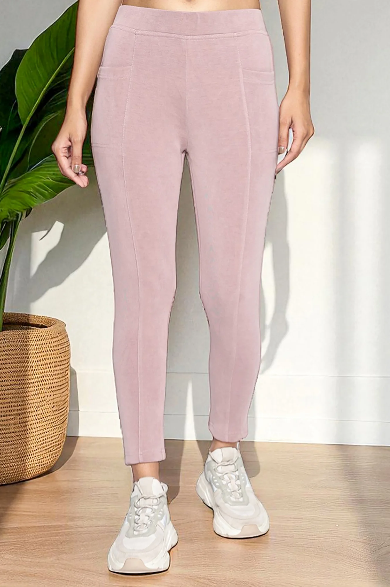 Pink Solid Mid-rise Ankle Length Yoga Tights - Image 2