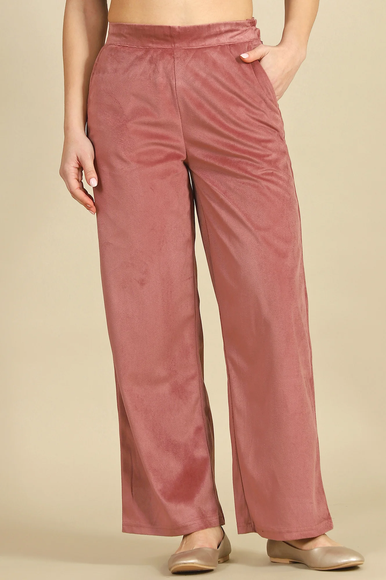 Pink Solid Wide Leg Pants with YKK Zipper - Image 2