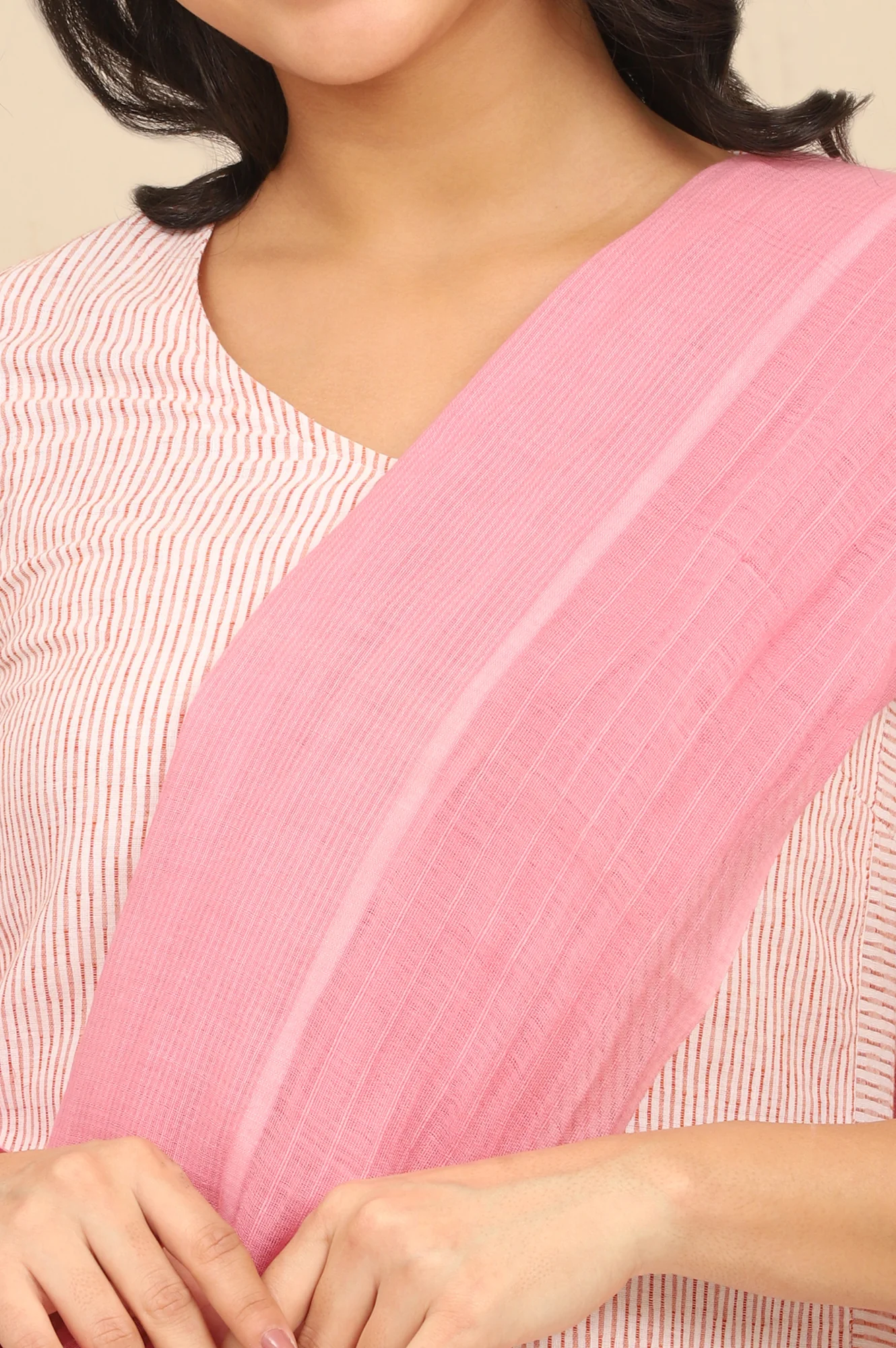 Pink South Cotton Stripe Dupatta - Image 4
