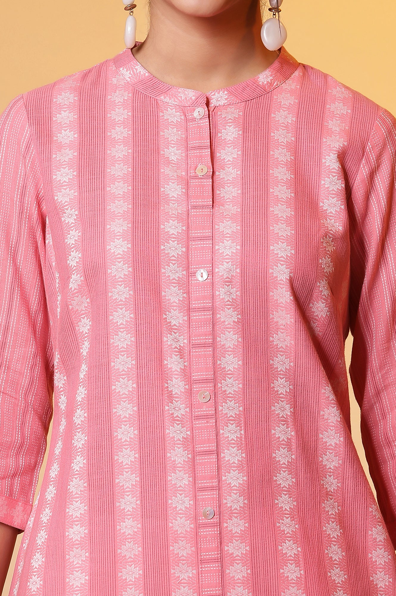 Pink Striped Shirt Style Kurta - Image 6