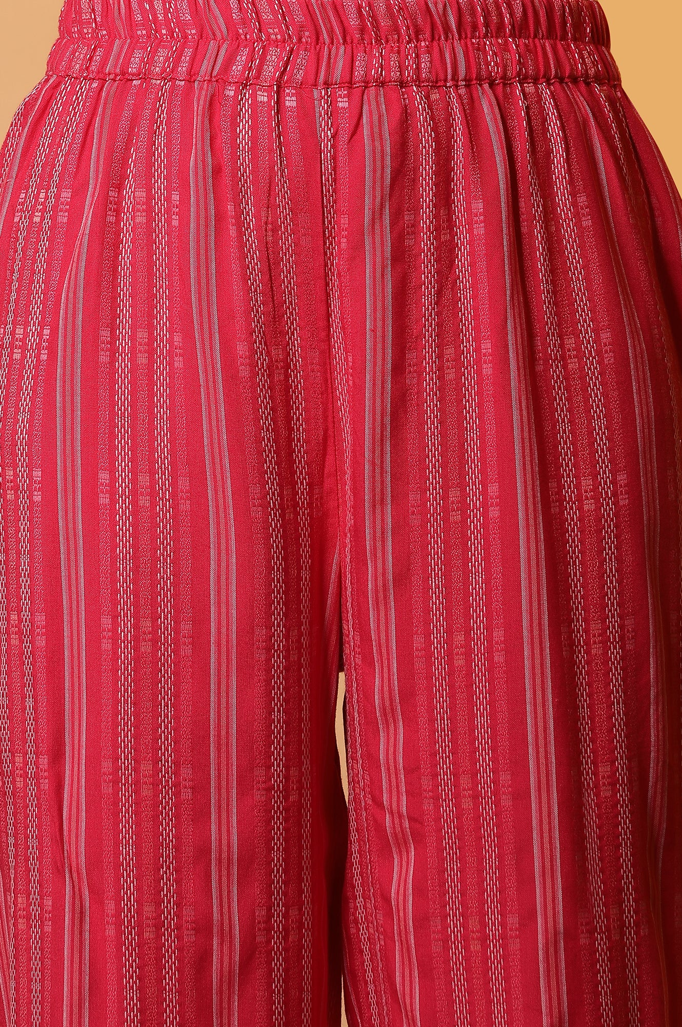 Pink Striped Yarn-Dyed Kurta and Trousers Co-ord Set - Image 7