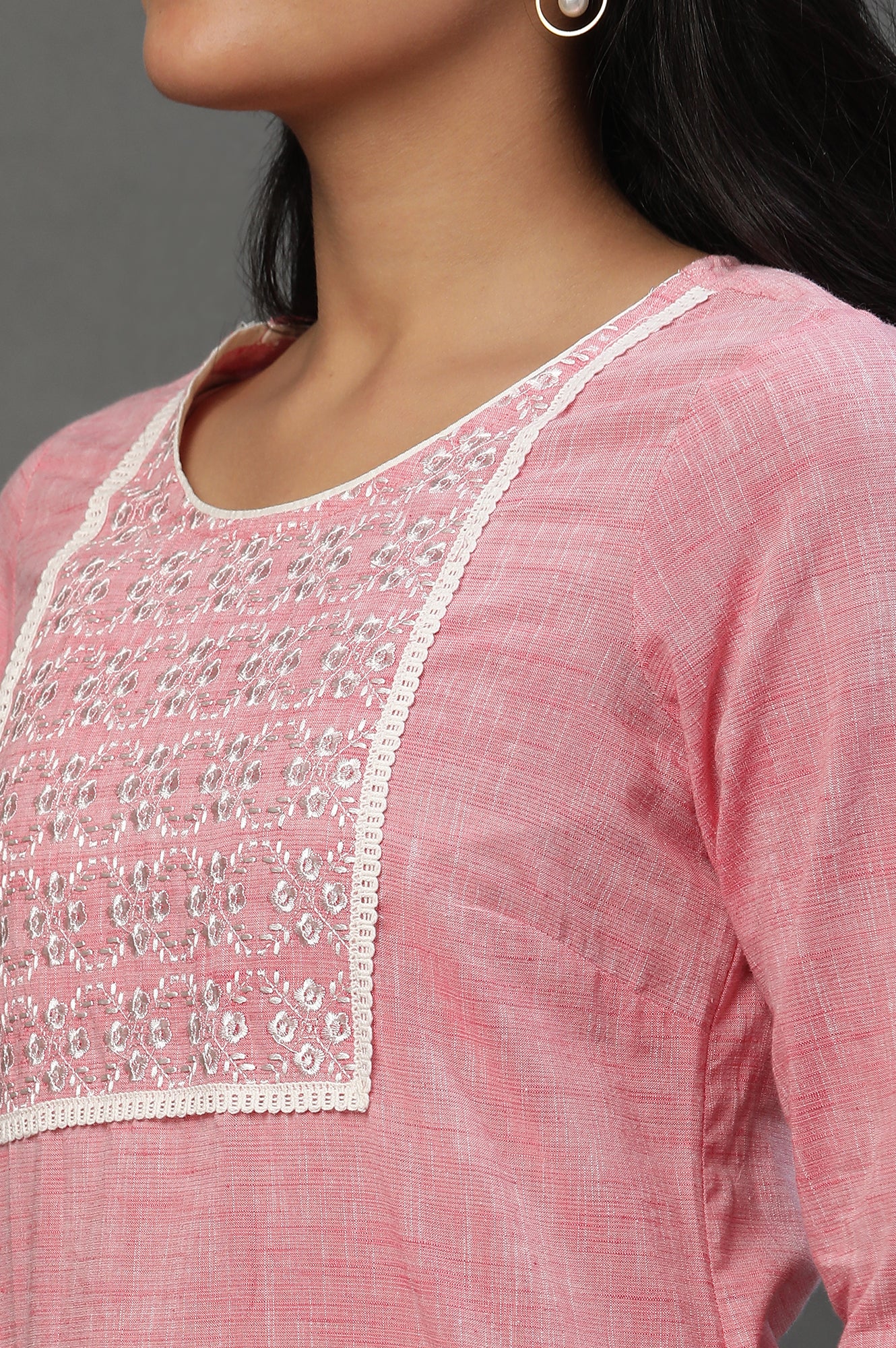 Pink Yarn Dyed Cotton Kurta - Image 7