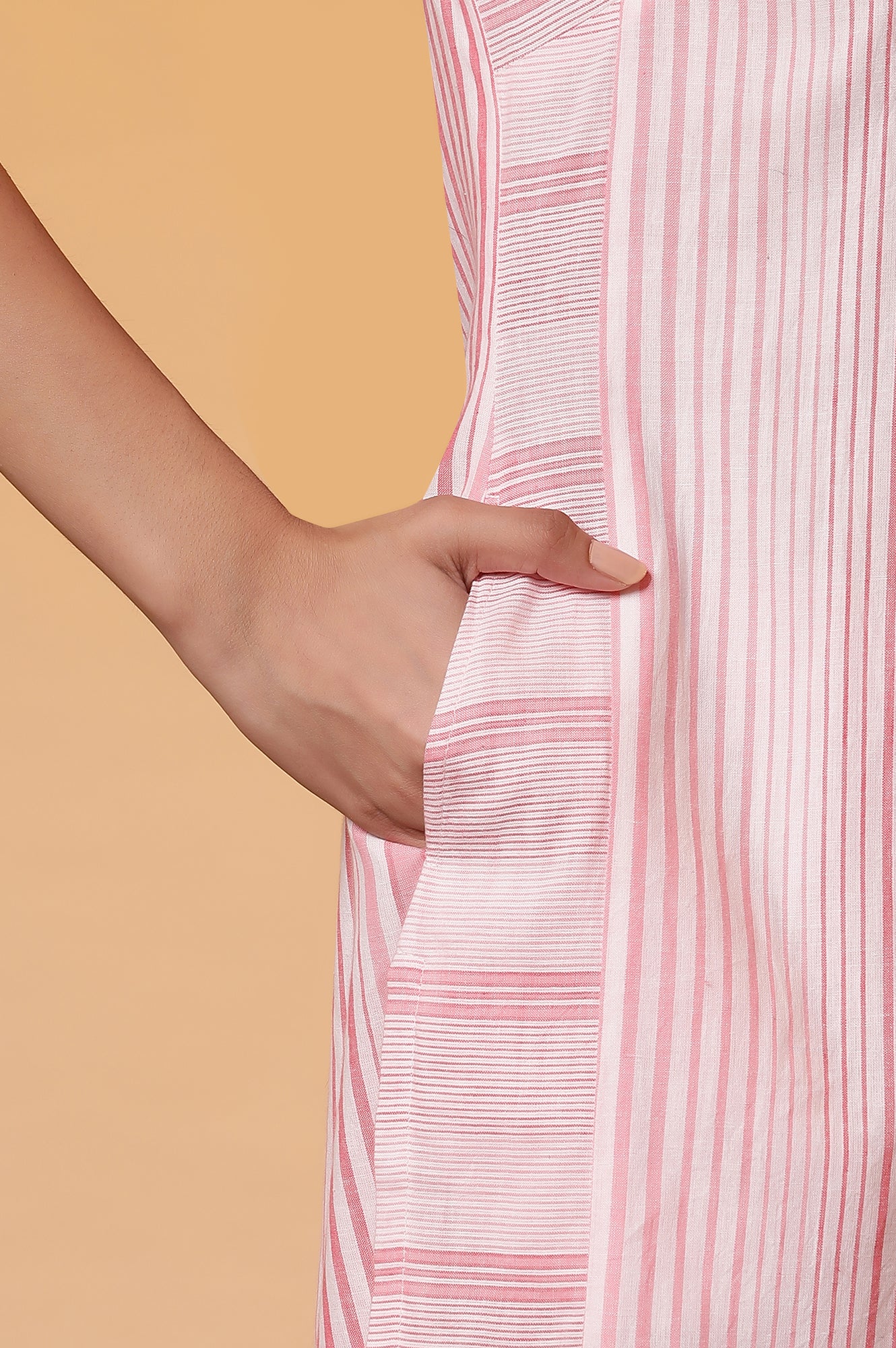 Pink Yarn-Dyed Striped Kurta and Trousers Set - Image 7