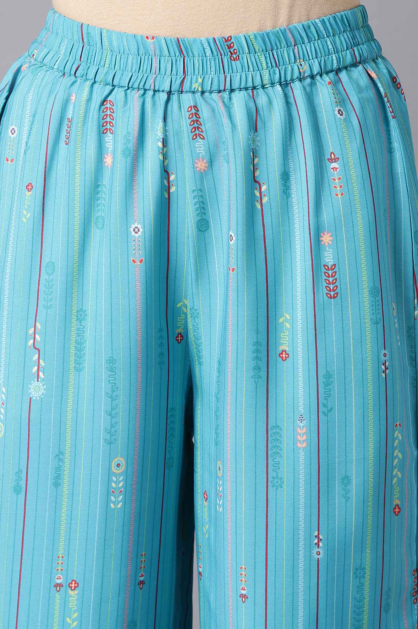 Aure Collection By Aurelia Blue Floral Print kurta And Culottes Set - Image 6