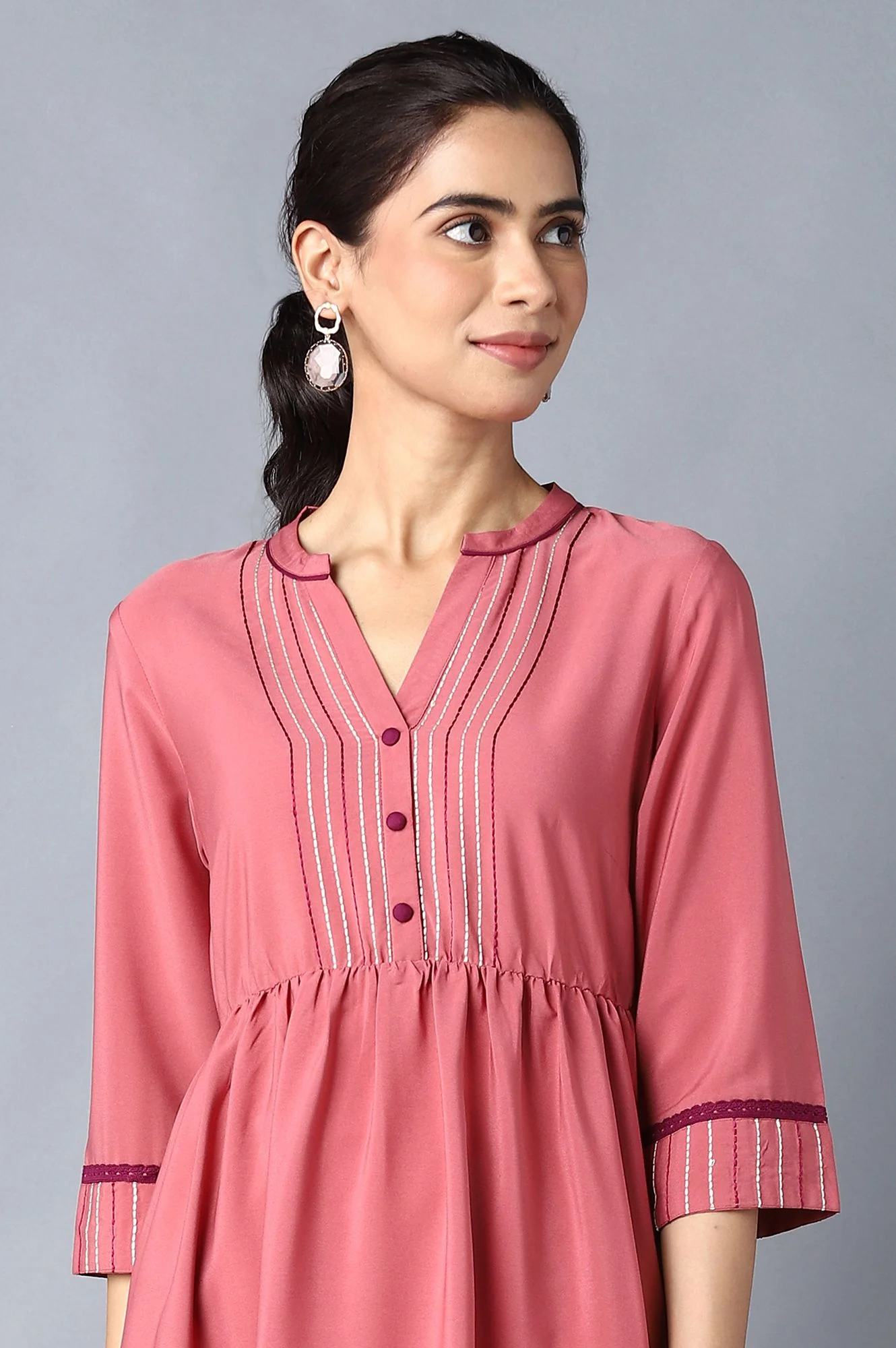 Aure Collection By Aurelia Pink Circular Embroidered Dress - Image 5