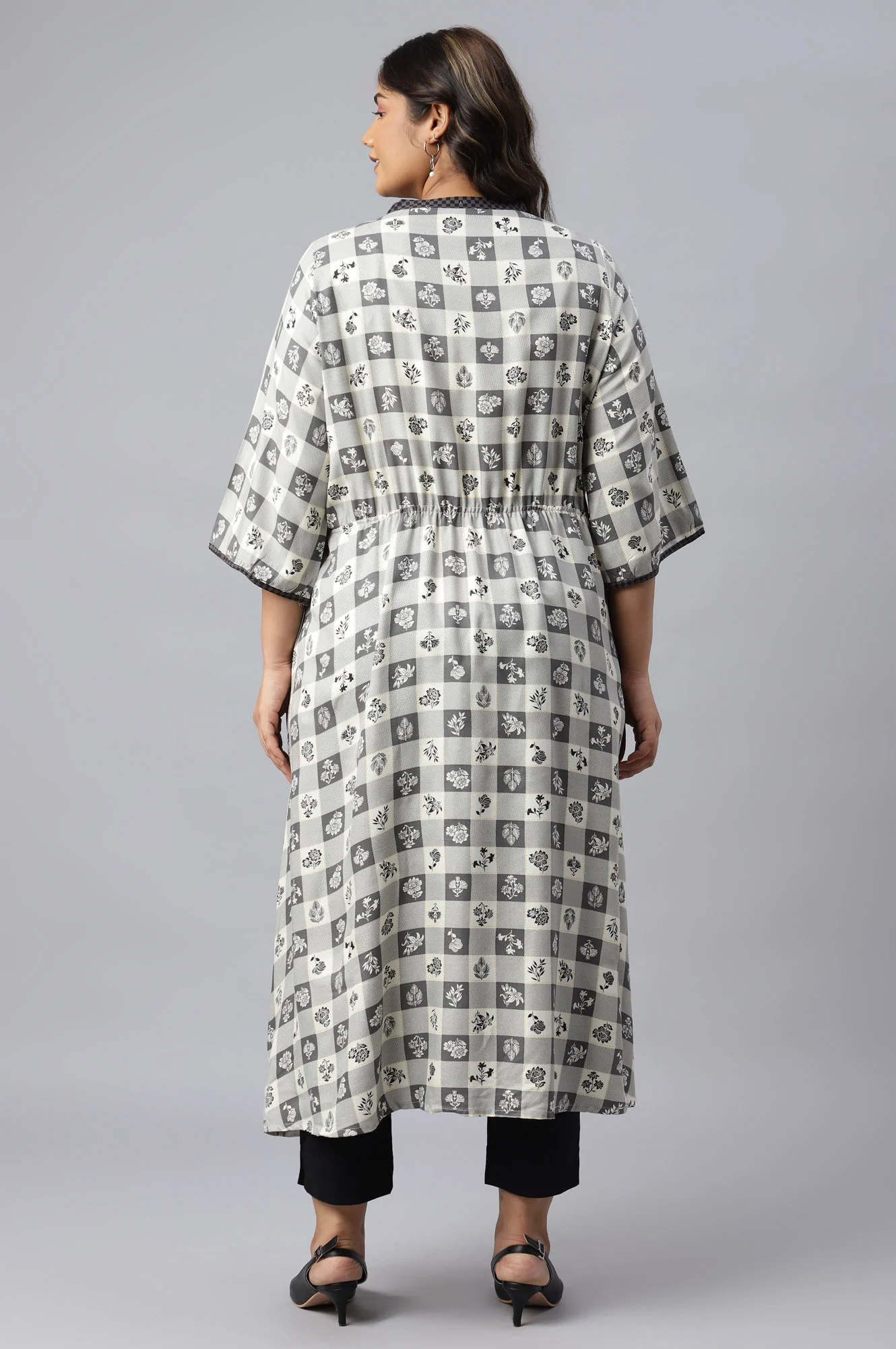 Grey Asymmetrical Printed Plus Size kurta - Image 2