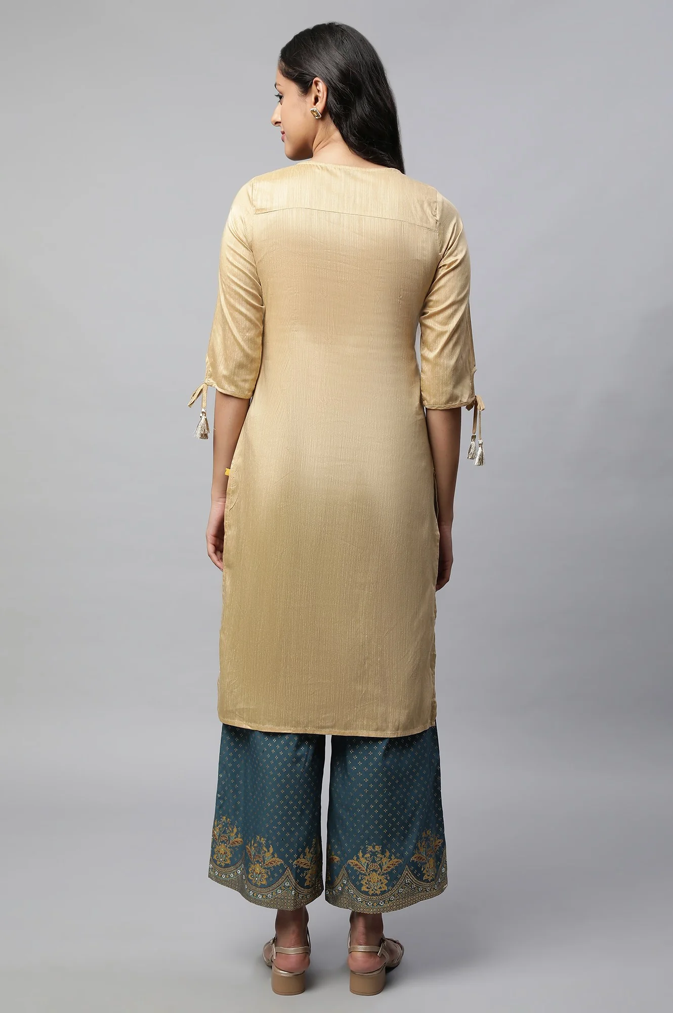 Beige Light Festive Zari Embroidered kurta - Image 6