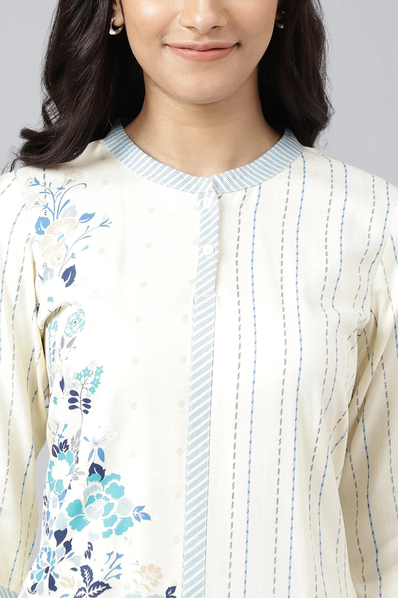Beige Placement Print kurta - Image 8