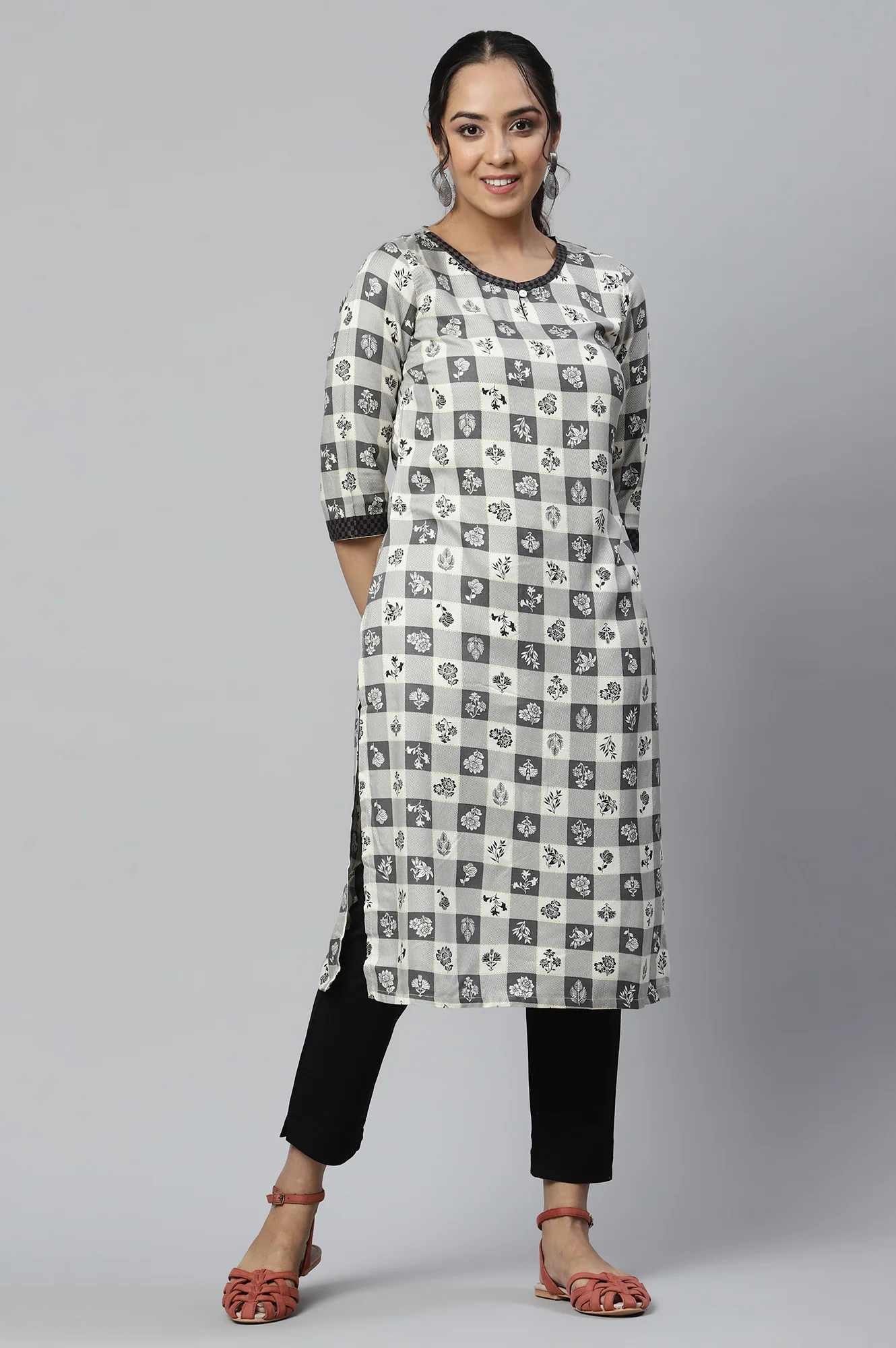 Beige Rayon Floral Printed Ethnic kurta - Image 5