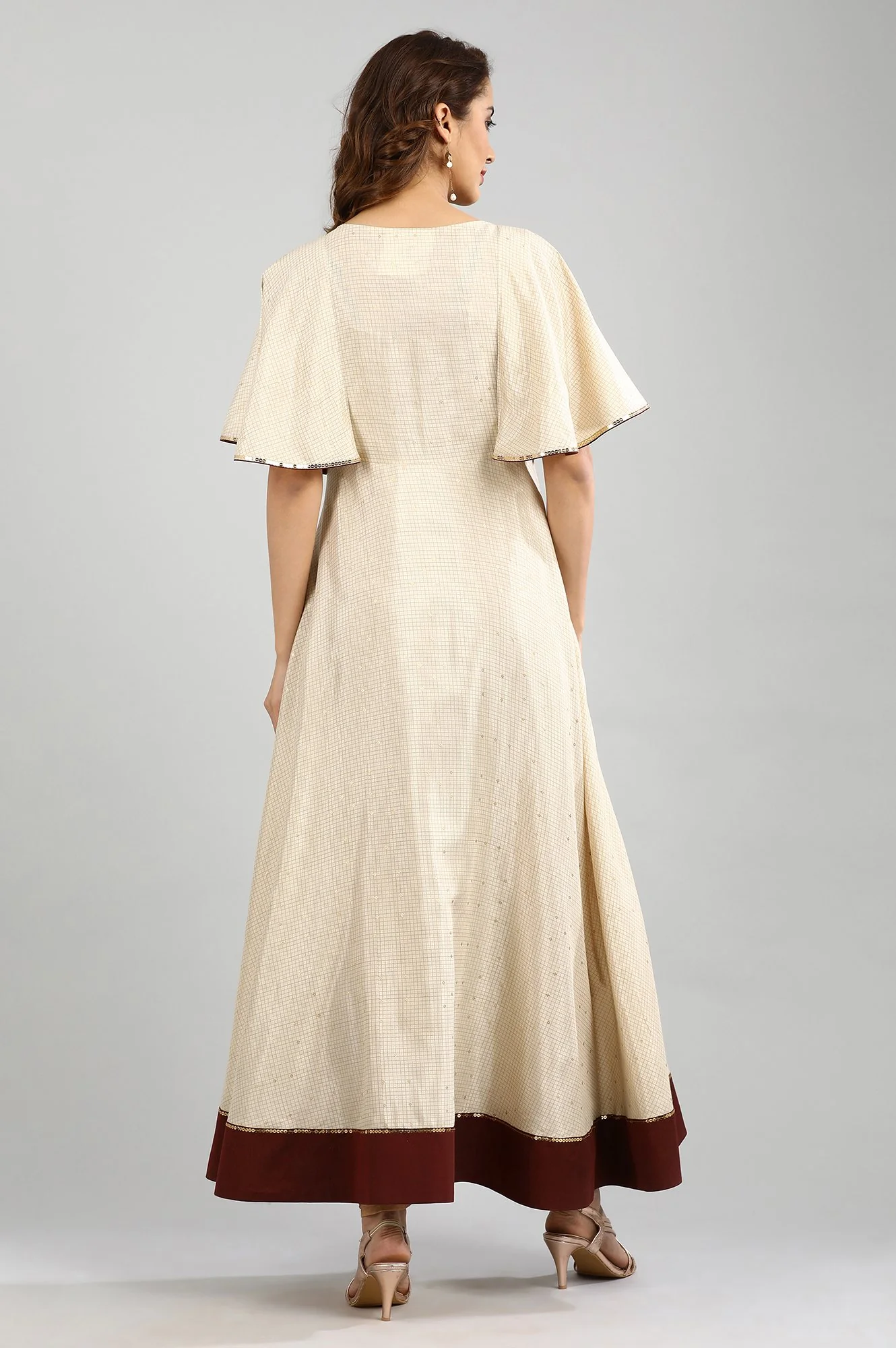 Beige Round Neck A-line kurta - Image 5