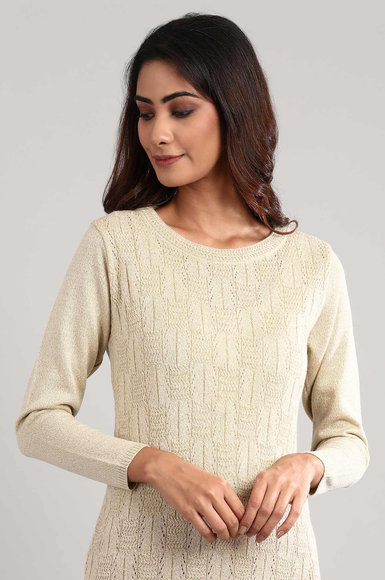 Beige Round Neck Winter kurta - Image 6