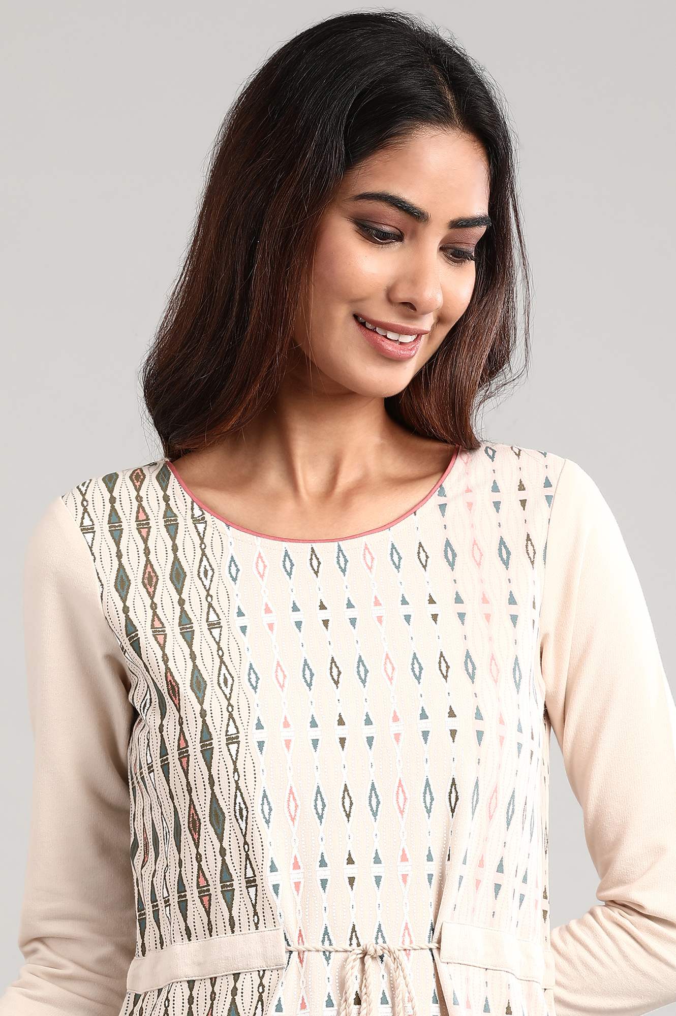 Beige Round Neck Winter kurta - Image 6