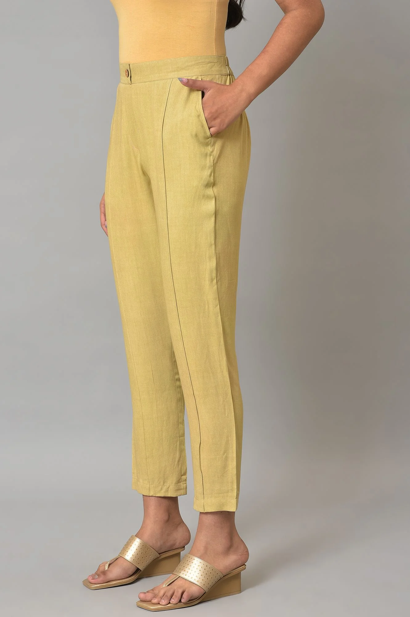 Beige Straight Fit Trouser Pants - Image 3