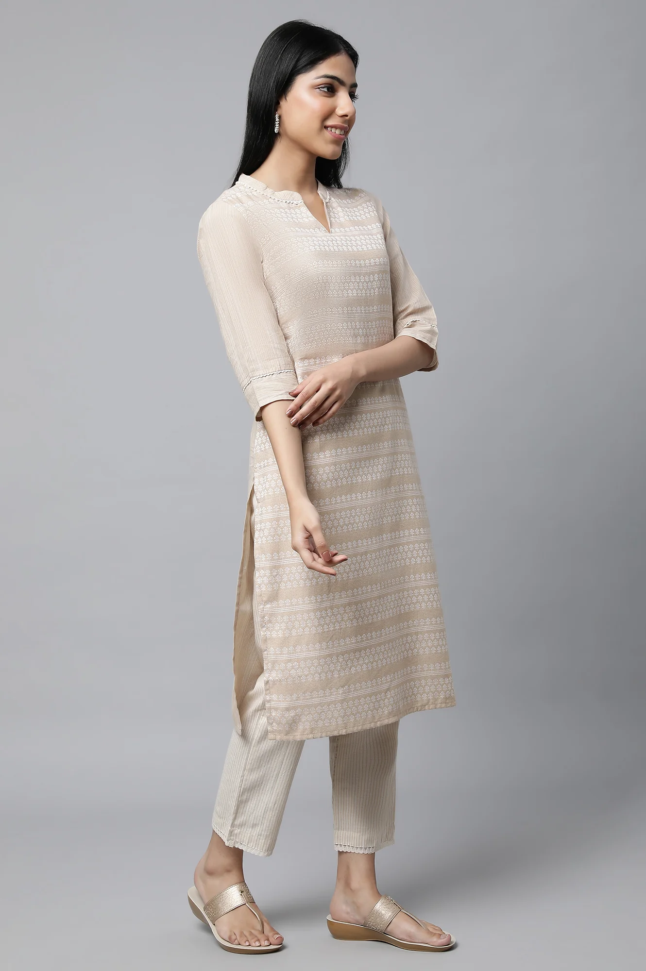 Beige Subtle Summer kurta Set - Image 4