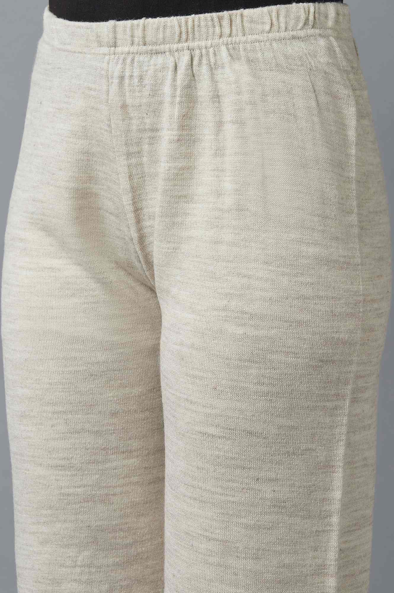 Beige Pointelle Flared Acrylic Palazzo With Elasticated Waist - Image 6