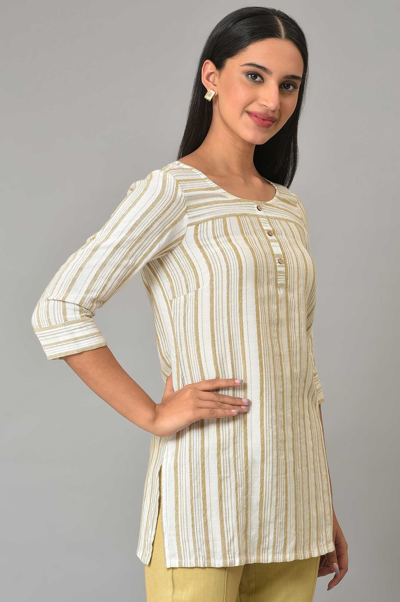 Beige Yarn-Dyed Plus Size kurta - Image 4