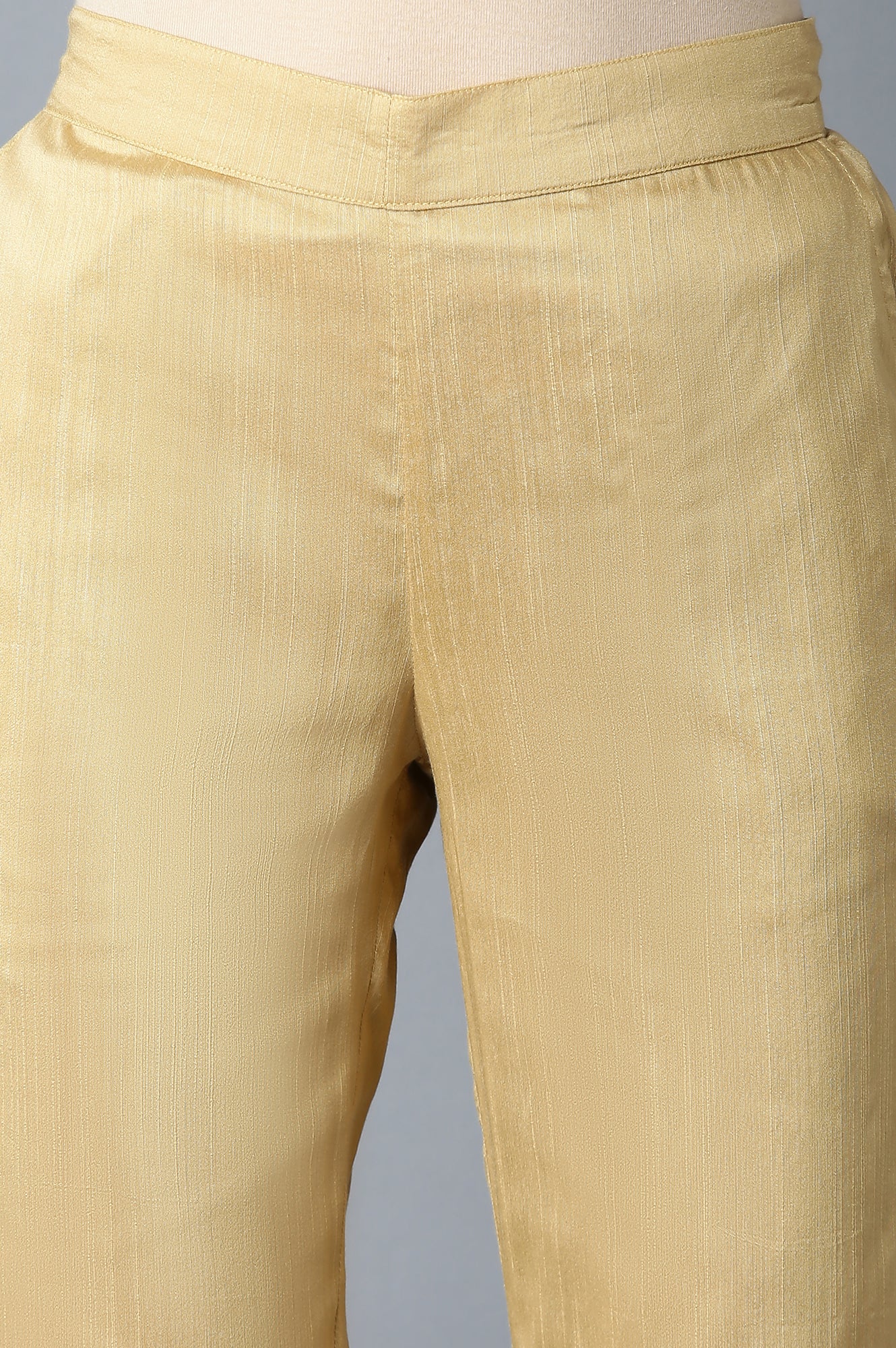 Gold Solid Straight Fit Trousers With Elasticated Waist - Image 6