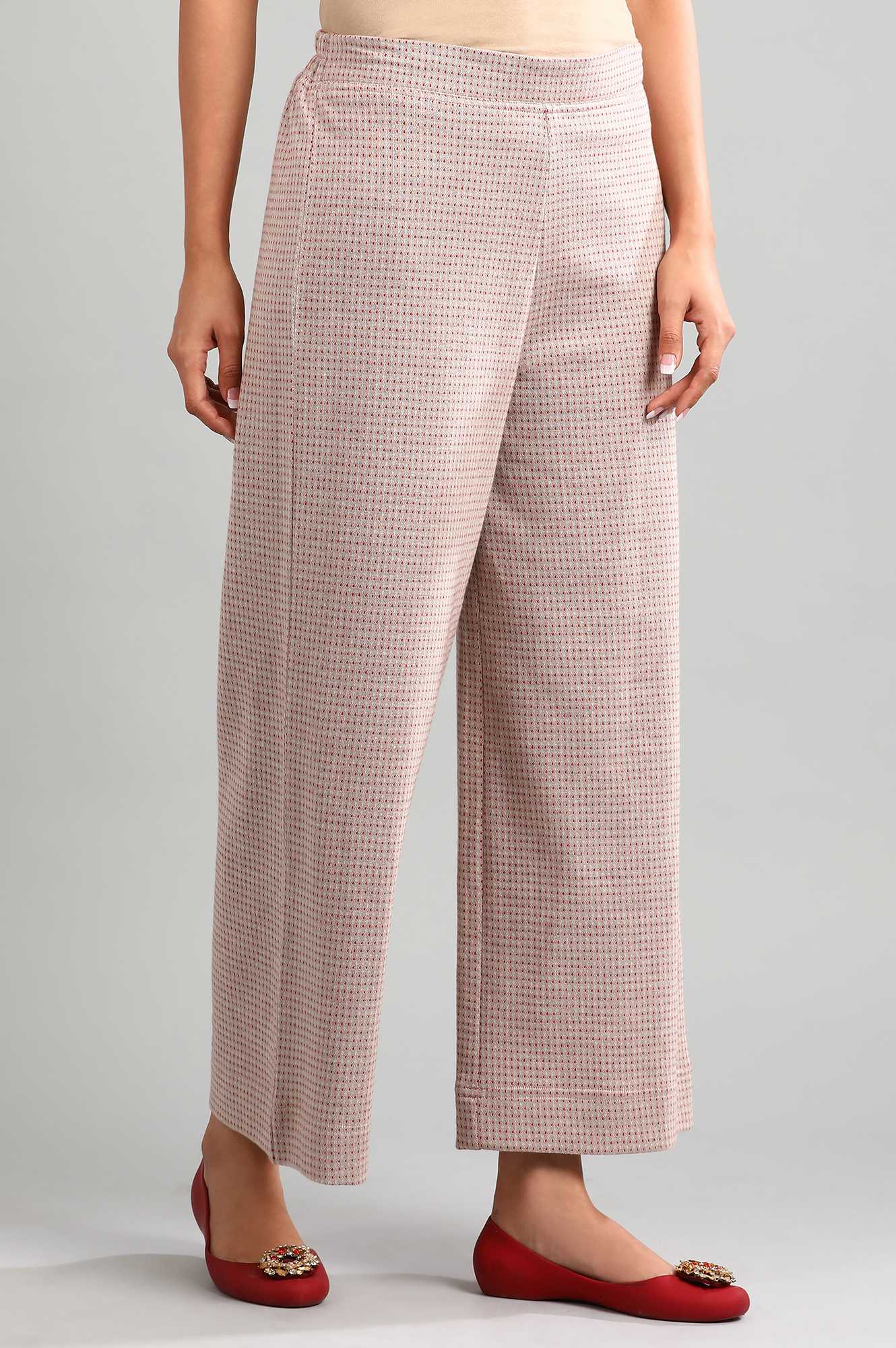 Beige Yarn-dyed Winter Palazzos - Image 4